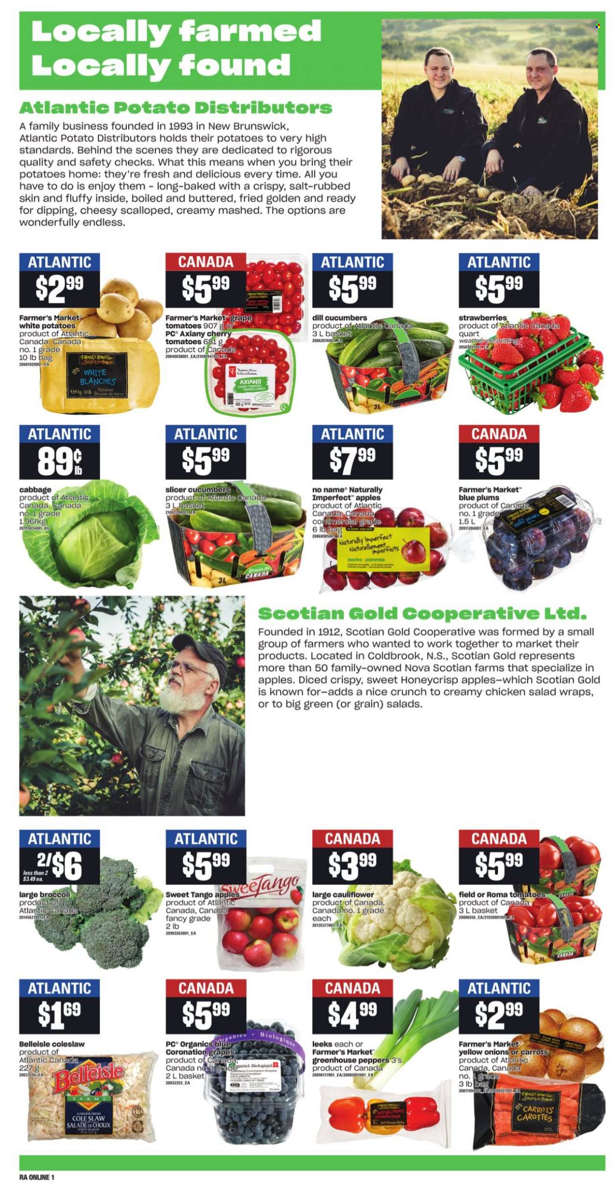 thumbnail - Atlantic Superstore Flyer - September 16, 2021 - September 22, 2021 - Sales products - wraps, broccoli, cabbage, carrots, cauliflower, cucumber, tomatoes, potatoes, onion, salad, peppers, apples, strawberries, plums, cherries, No Name, coleslaw, chicken salad, salt, dill. Page 4.