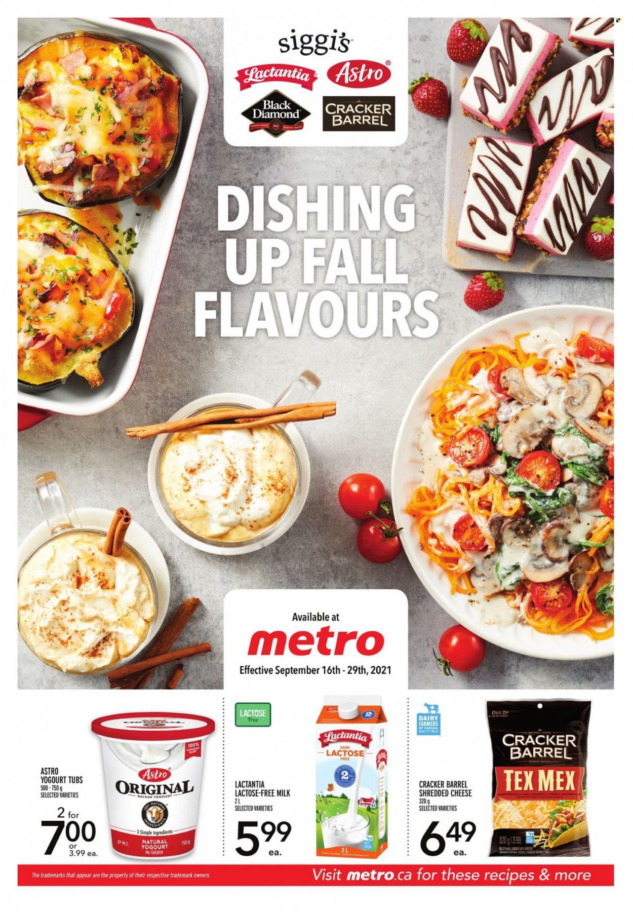 thumbnail - Metro Flyer - September 16, 2021 - September 29, 2021 - Sales products - shredded cheese, milk, crackers, gelatin. Page 1.