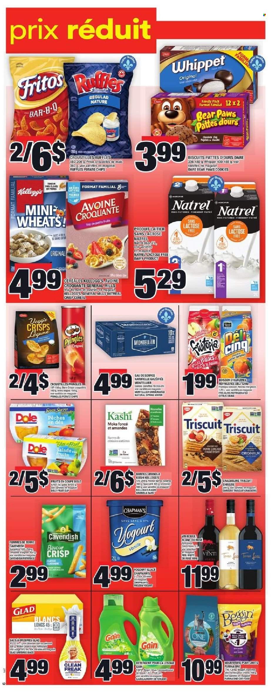 thumbnail - Super C Flyer - September 16, 2021 - September 22, 2021 - Sales products - Dole, yoghurt, cookies, crackers, Kellogg's, biscuit, Fritos, potato chips, Pringles, Ruffles, cereals, granola bar, spring water, wine, rosé wine, Gain, laundry detergent, detergent. Page 7.