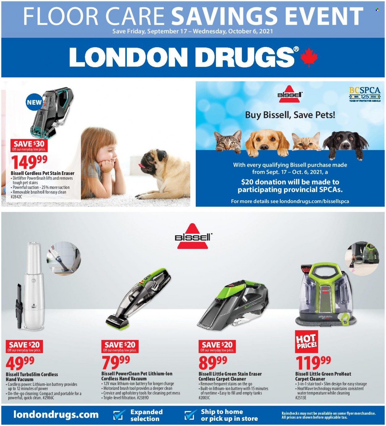 thumbnail - London Drugs Flyer - September 17, 2021 - October 06, 2021 - Sales products - cleaner, eraser, Bissell. Page 1.