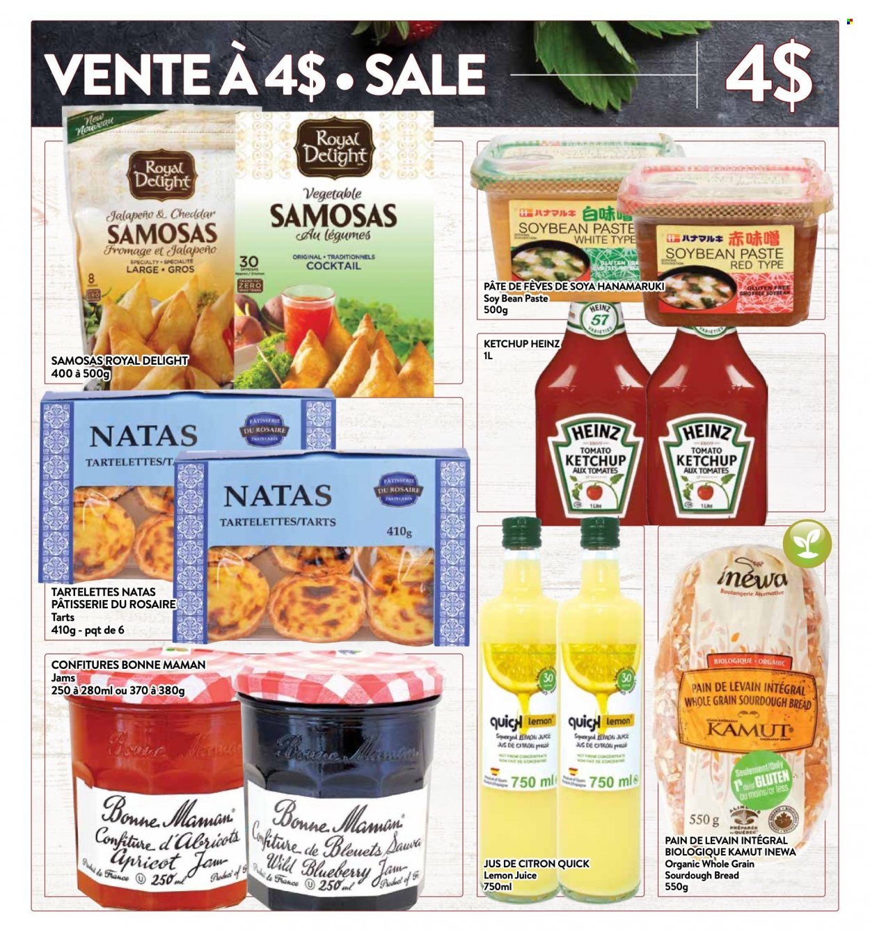 thumbnail - PA Supermarché Flyer - September 20, 2021 - September 26, 2021 - Sales products - bread, sourdough bread, jalapeño, cheese, Heinz, apricot jam, fruit jam, lemon juice, ketchup. Page 4.