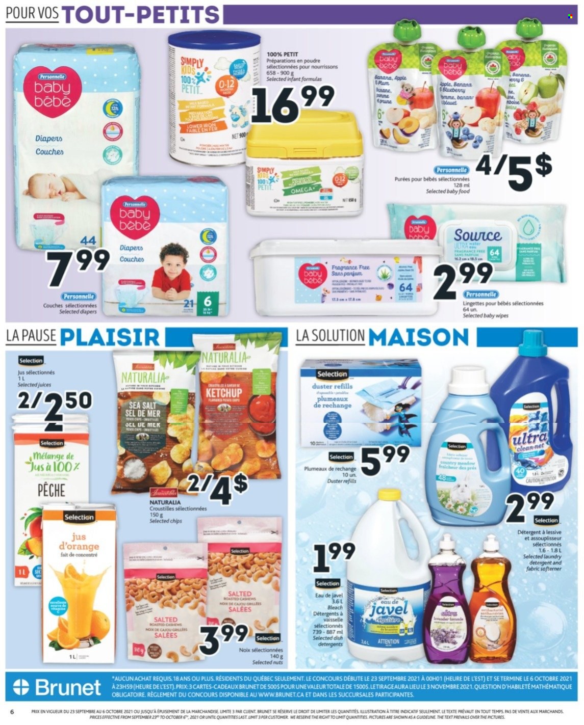 thumbnail - Brunet Flyer - September 23, 2021 - October 06, 2021 - Sales products - wipes, baby wipes, nappies, bleach, laundry detergent, detergent. Page 6.