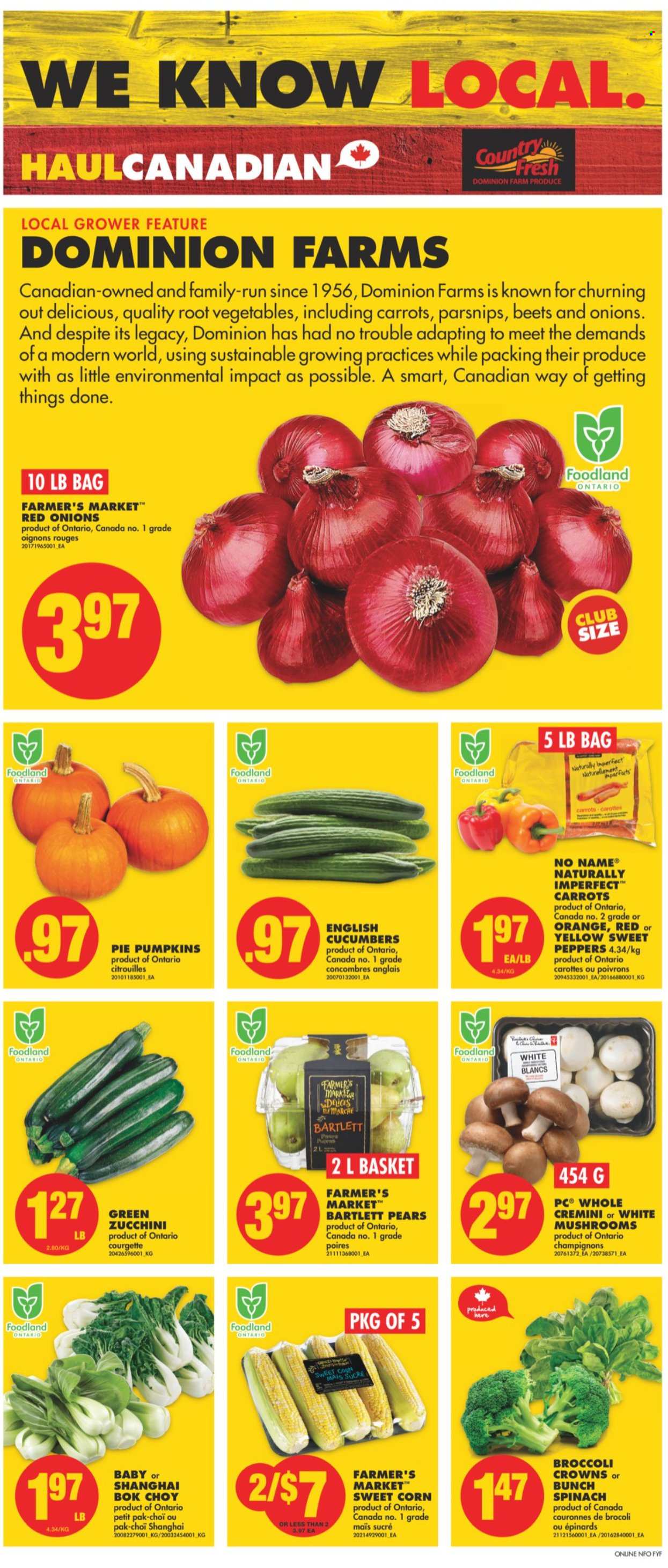 thumbnail - No Frills Flyer - September 23, 2021 - September 29, 2021 - Sales products - pie, bok choy, corn, cucumber, red onions, spinach, sweet peppers, zucchini, pumpkin, parsnips, peppers, sweet corn, Bartlett pears, pears, No Name, basket. Page 2.
