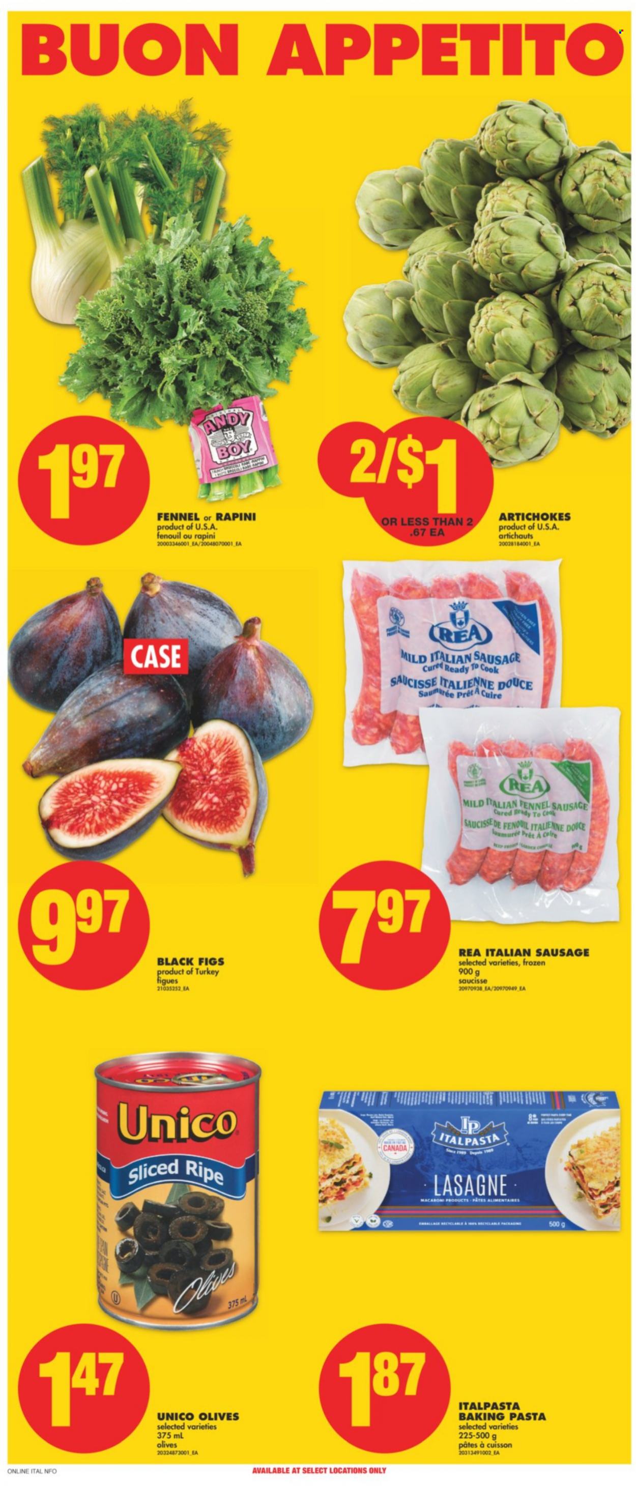 thumbnail - No Frills Flyer - September 23, 2021 - September 29, 2021 - Sales products - artichoke, figs, macaroni, pasta, sausage, italian sausage, fennel, olives. Page 12.