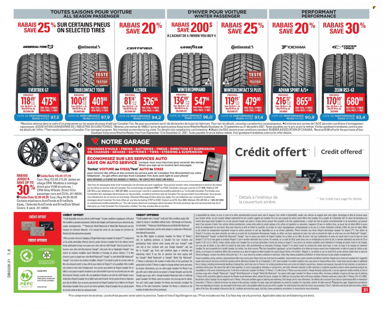 thumbnail - Canadian Tire Flyer - September 23, 2021 - September 29, 2021 - Sales products - presenter, eraser, paper, Goodyear, tires, wheel covers. Page 31.