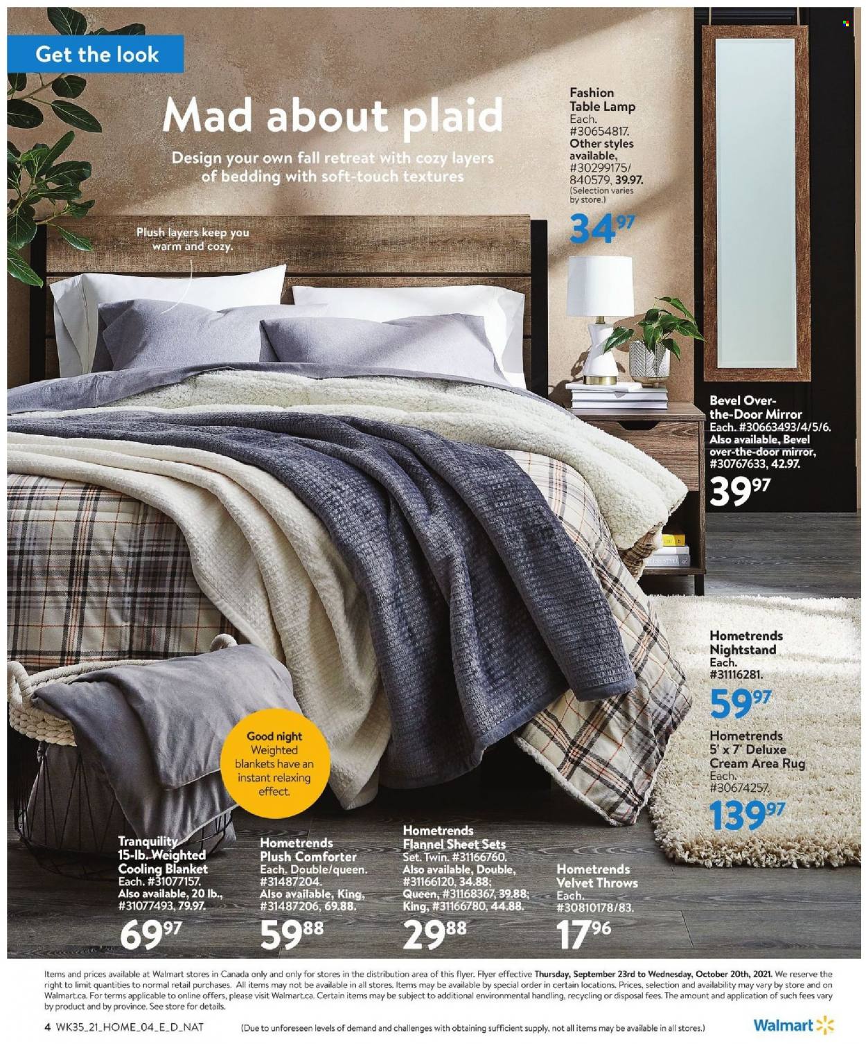 thumbnail - Walmart Flyer - September 23, 2021 - October 20, 2021 - Sales products - bedding, blanket, comforter, nightstand, mirror, lamp, table lamp. Page 4.