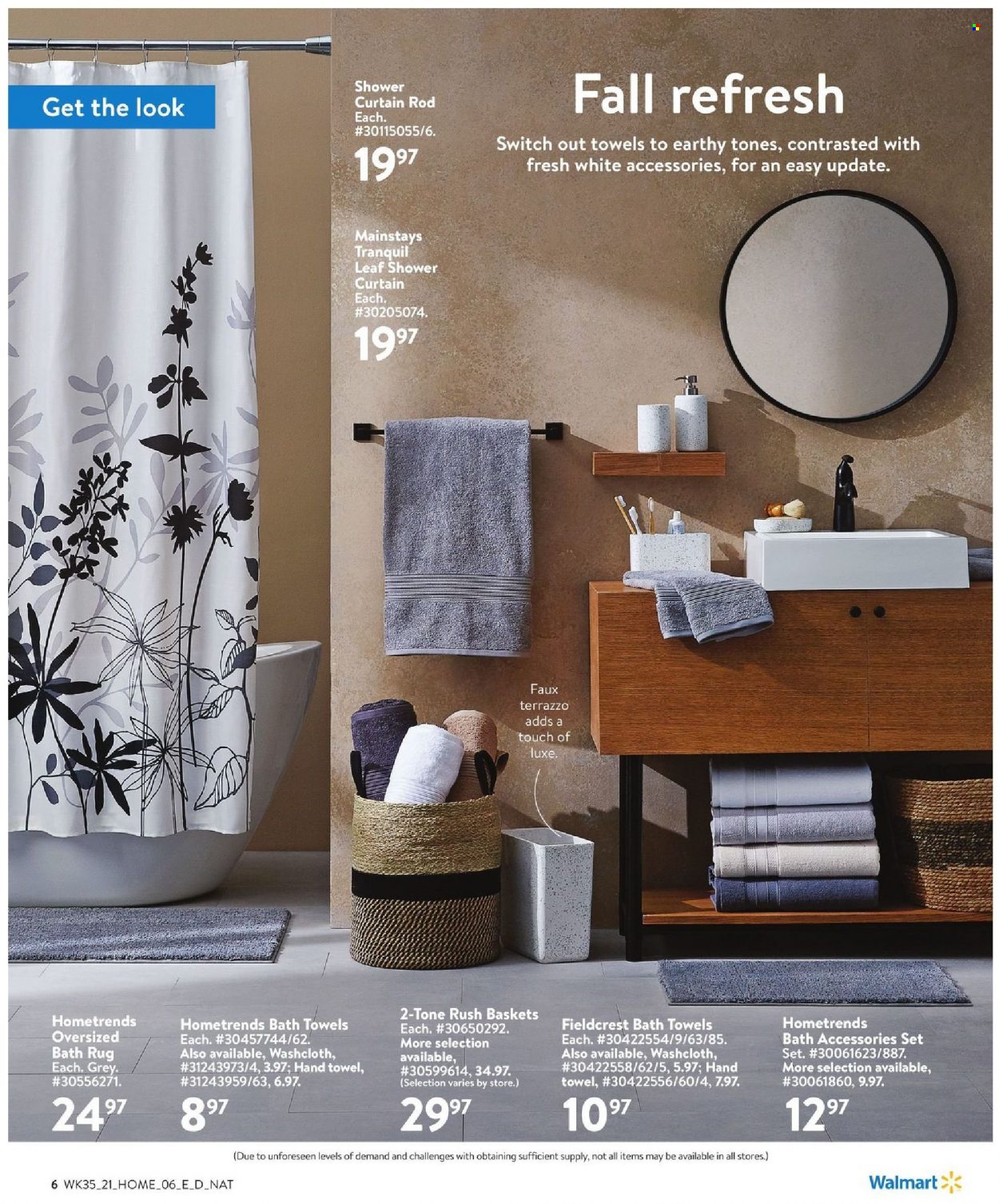 thumbnail - Walmart Flyer - September 23, 2021 - October 20, 2021 - Sales products - switch, shower curtain, shower curtain rod, curtain, bath towel, towel, washcloth, hand towel, basket, curtain rod. Page 6.