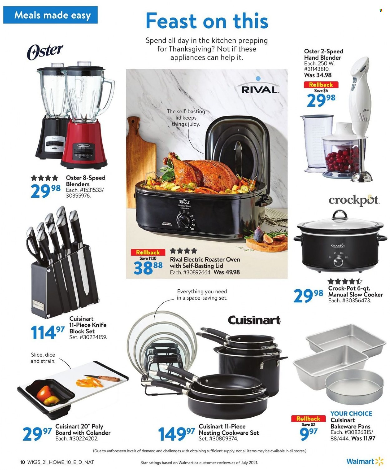 thumbnail - Walmart Flyer - September 23, 2021 - October 20, 2021 - Sales products - colander, cookware set, knife, lid, pot, bakeware, Cuisinart, oven, slow cooker, CrockPot, roaster, hand blender. Page 10.