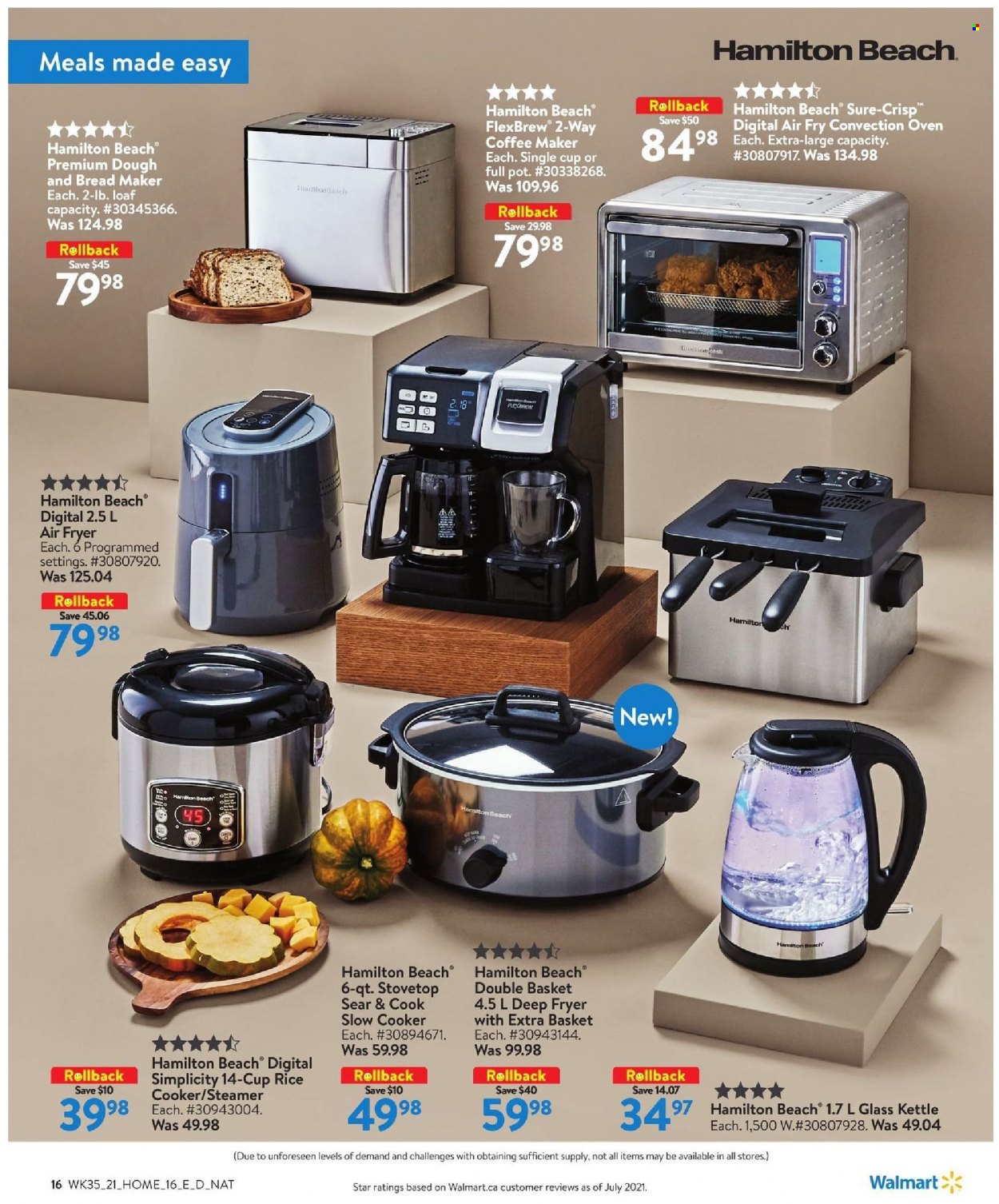 thumbnail - Walmart Flyer - September 23, 2021 - October 20, 2021 - Sales products - kettle, rice, Sure, pot, oven, convection oven, coffee machine, deep fryer, slow cooker, air fryer, bread maker, basket. Page 16.