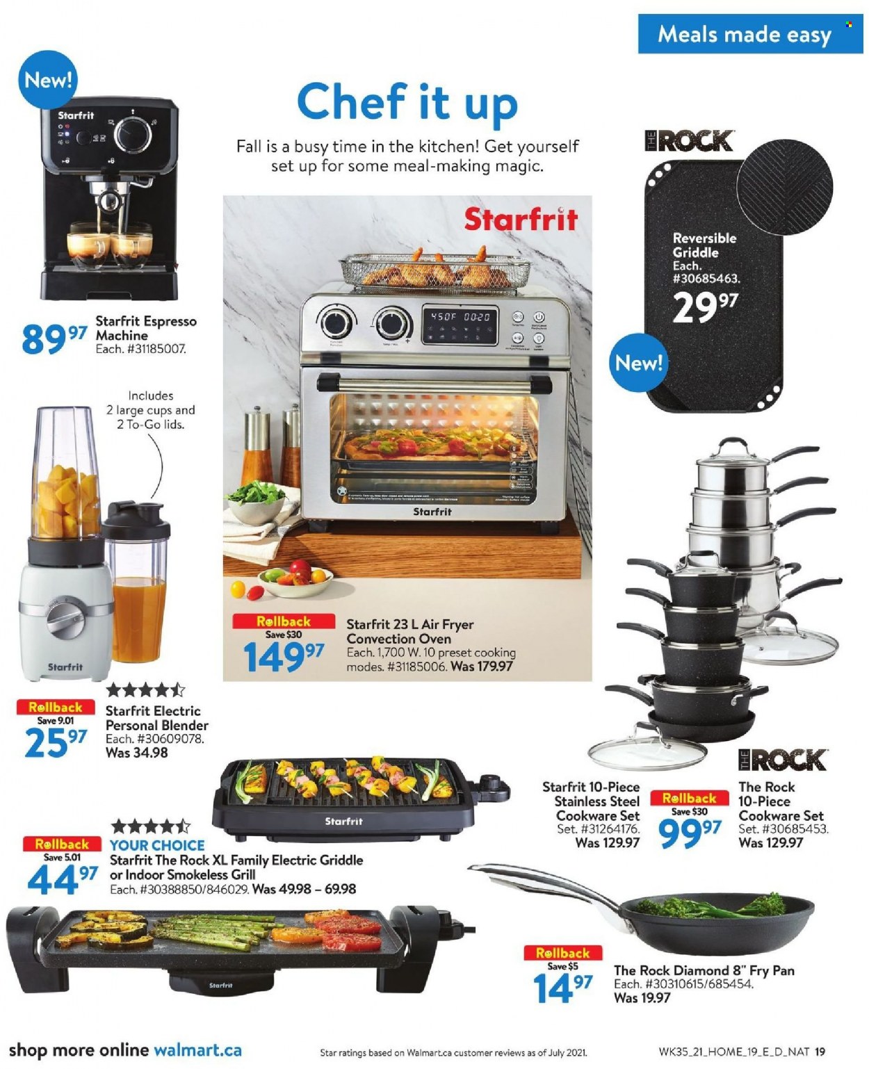 thumbnail - Walmart Flyer - September 23, 2021 - October 20, 2021 - Sales products - cookware set, pan, cup, oven, convection oven, air fryer, grill, blender. Page 19.