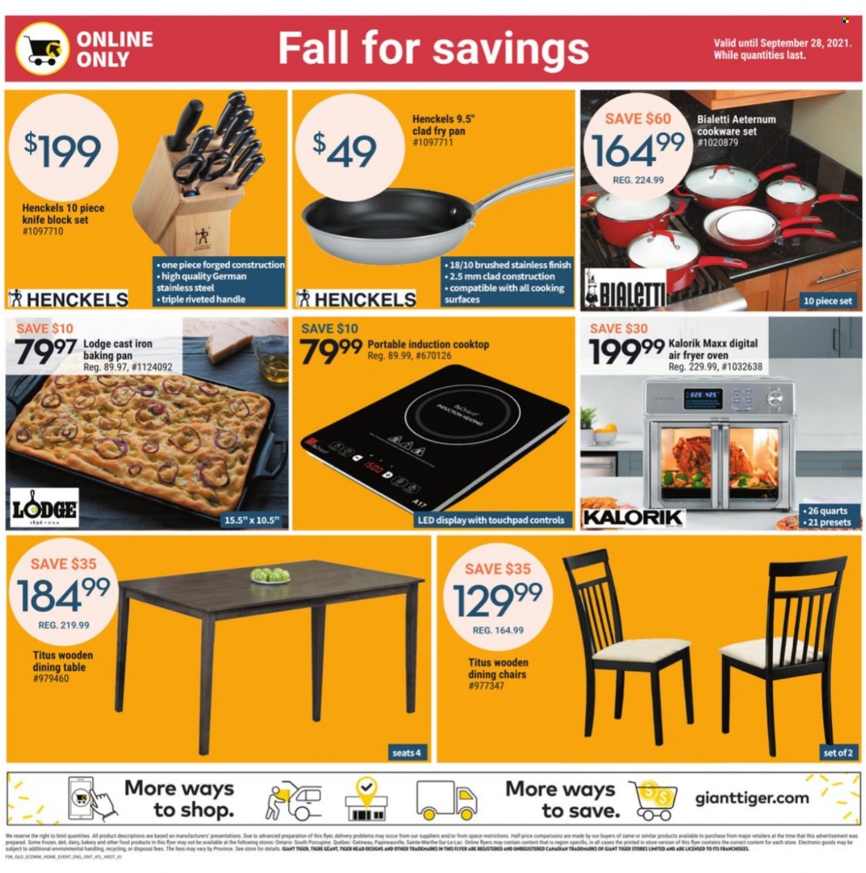 thumbnail - Giant Tiger Flyer - September 22, 2021 - September 28, 2021 - Sales products - cookware set, knife, pan, knife block, oven, cooktop, induction cooktop, dining table, table, chair. Page 8.