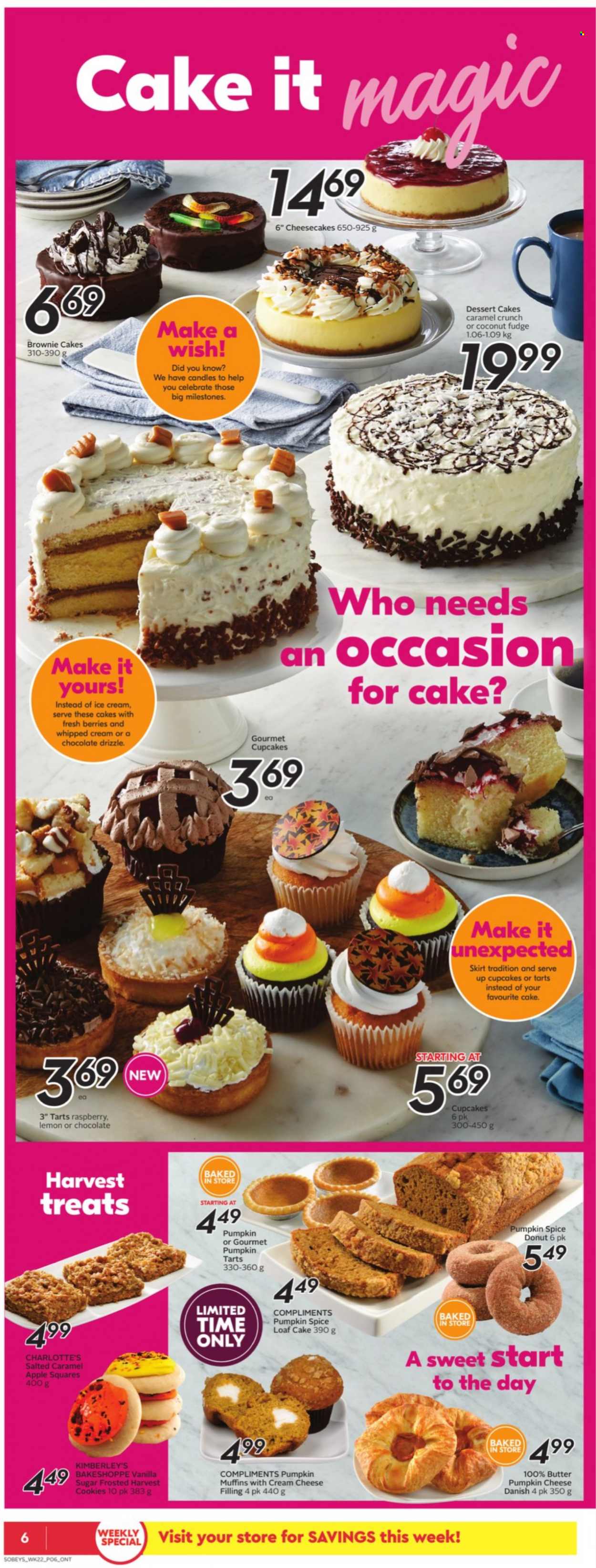 thumbnail - Sobeys Flyer - September 23, 2021 - September 29, 2021 - Sales products - cake, cupcake, brownies, donut, muffin, loaf cake, cheese, butter, whipped cream, ice cream, cookies, fudge, sugar, spice. Page 7.
