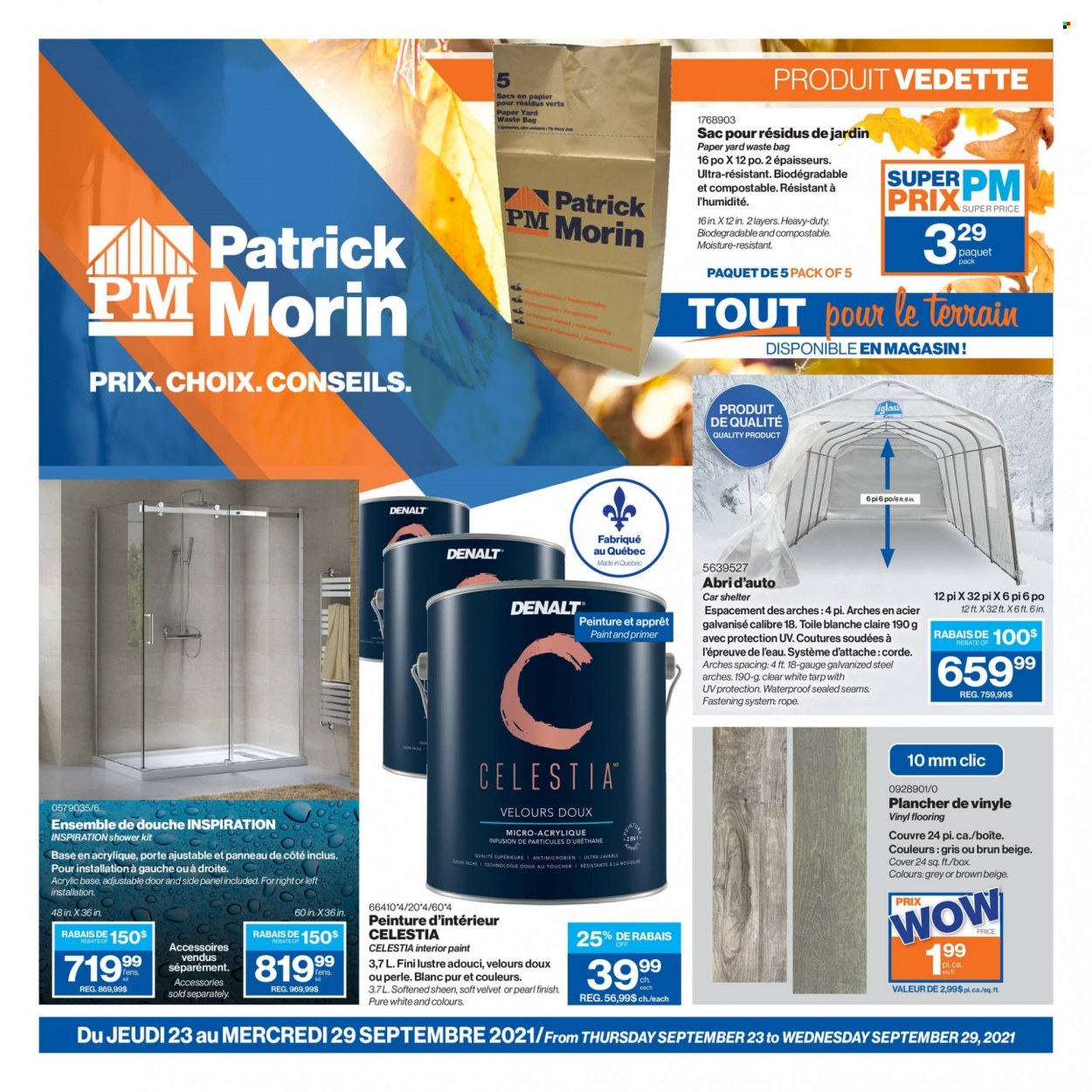 thumbnail - Patrick Morin Flyer - September 23, 2021 - September 29, 2021 - Sales products - bag, paper, paint, flooring. Page 1.