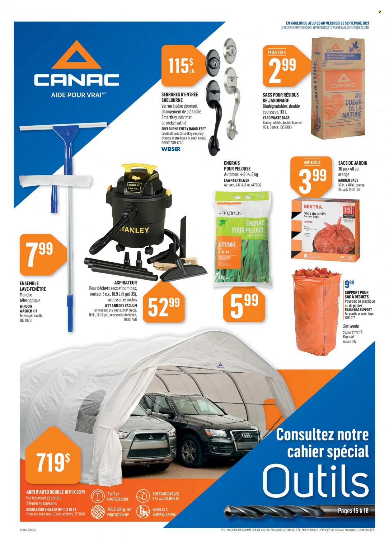 thumbnail - Canac Flyer - September 23, 2021 - September 29, 2021 - Sales products - Stanley, window, fertilizer. Page 1.
