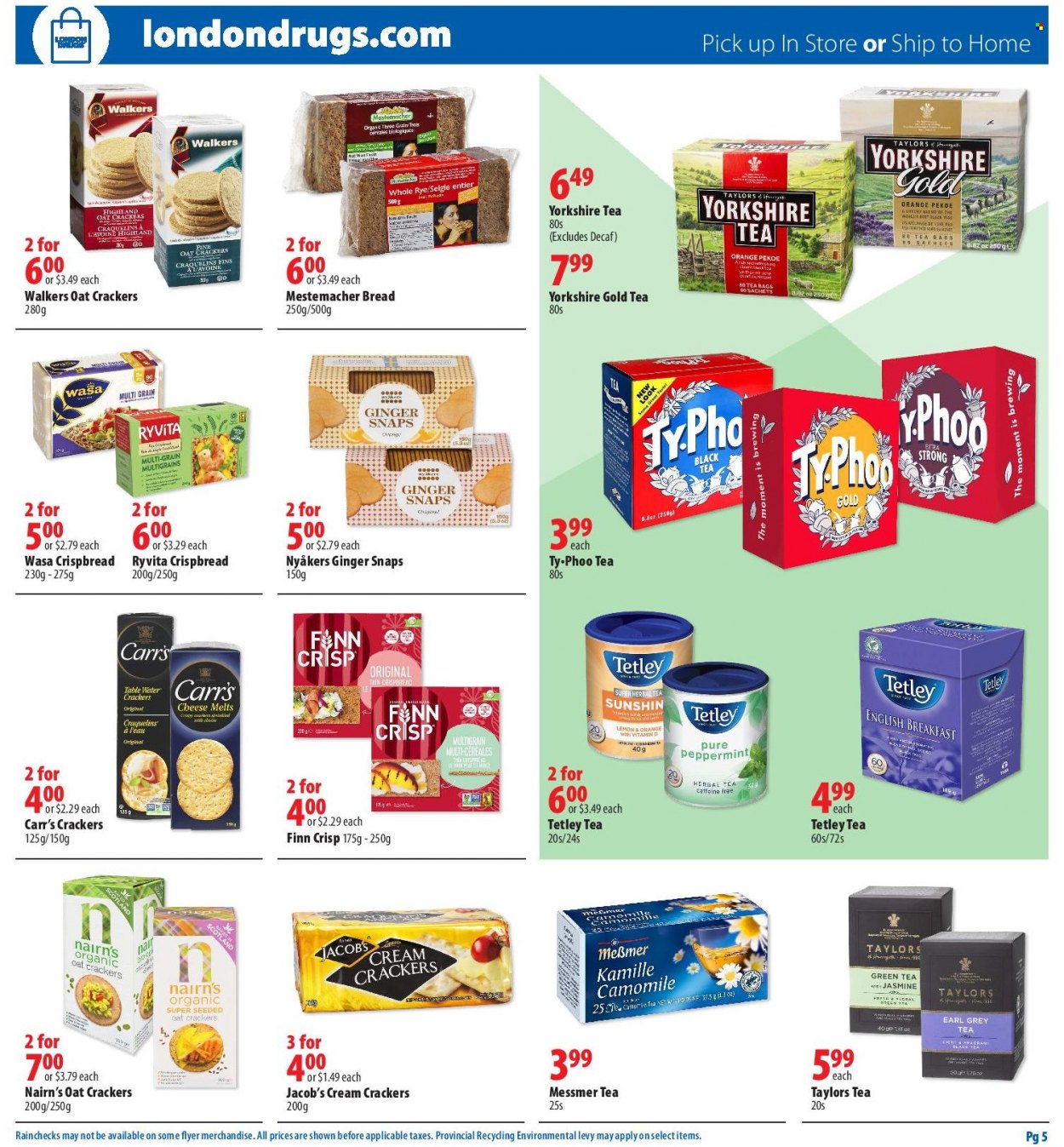 thumbnail - London Drugs Flyer - September 24, 2021 - October 20, 2021 - Sales products - crackers, green tea, herbal tea, tea bags, table. Page 5.