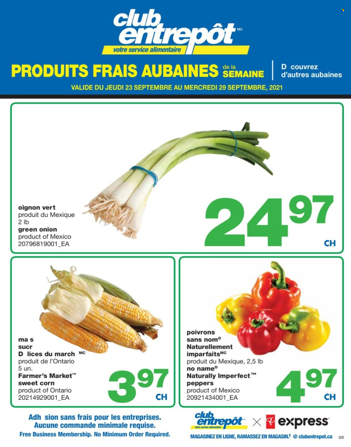 thumbnail - Wholesale Club Flyer - September 23, 2021 - September 29, 2021 - Sales products - corn, onion, peppers, sweet corn, green onion, No Name. Page 1.