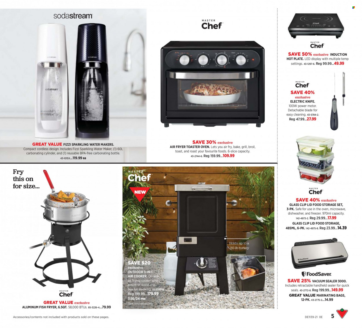 thumbnail - Canadian Tire Flyer - September 24, 2021 - October 14, 2021 - Sales products - vacuum sealer, knife, lid, plate, storage container set, tank, freezer, microwave, dishwasher, air fryer, water maker, grill. Page 5.