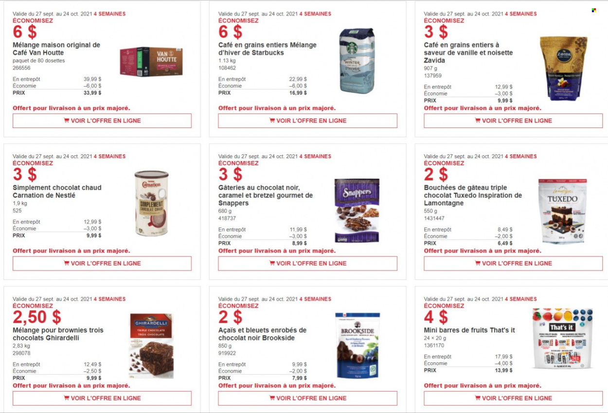 thumbnail - Costco Flyer - September 27, 2021 - October 24, 2021 - Sales products - brownies, chocolate, Ghirardelli, caramel, Starbucks, Nestlé. Page 5.