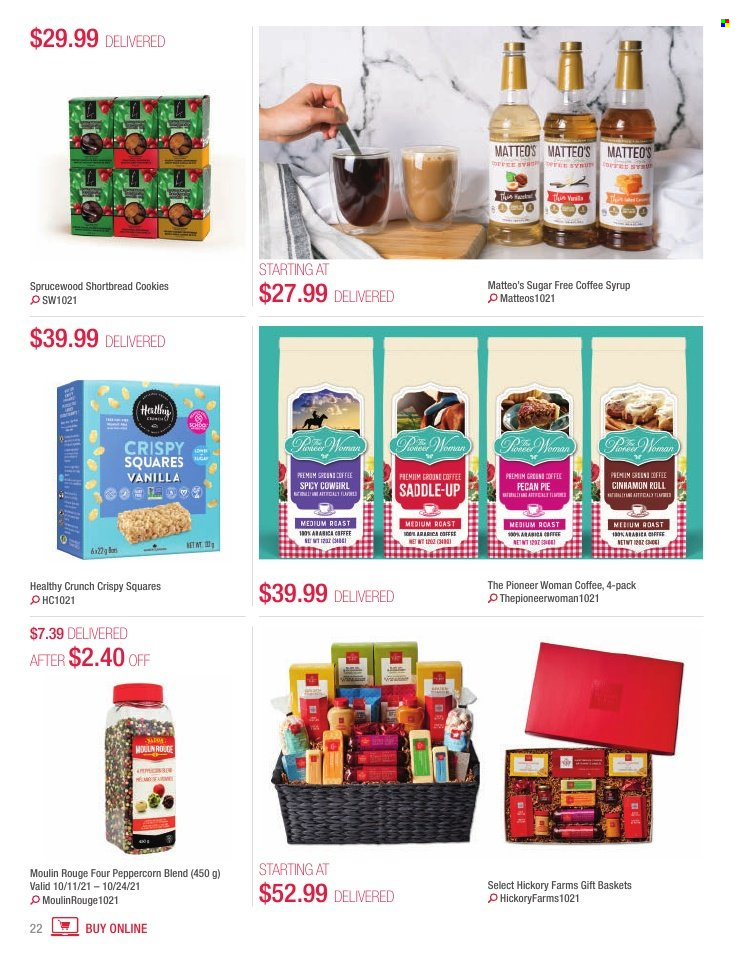 thumbnail - Costco Flyer - October 01, 2021 - November 30, 2021 - Sales products - pie, cookies, syrup, coffee, Pioneer Woman, basket. Page 22.