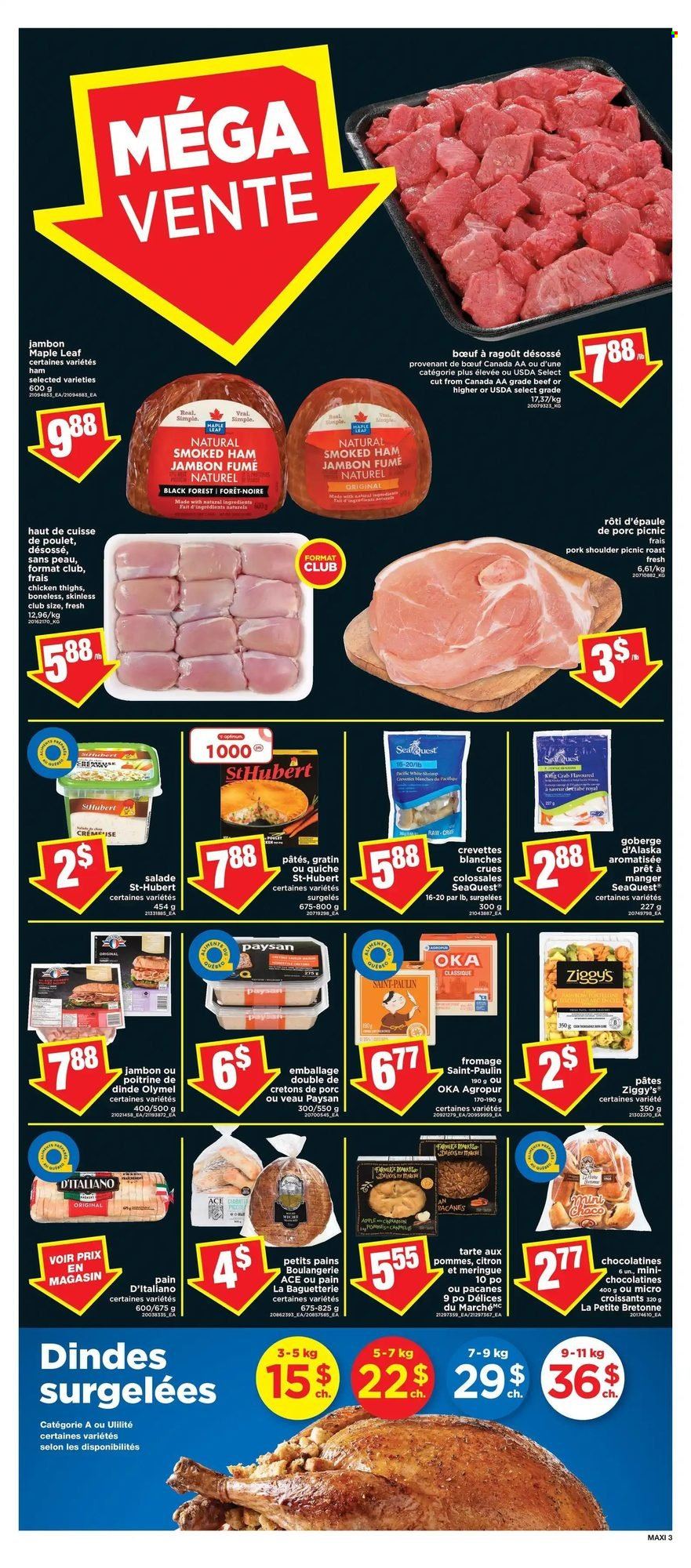 thumbnail - Maxi Flyer - September 30, 2021 - October 06, 2021 - Sales products - croissant, Ace, crab, ham, smoked ham, quiche, chicken thighs, chicken, pork meat, pork shoulder. Page 4.