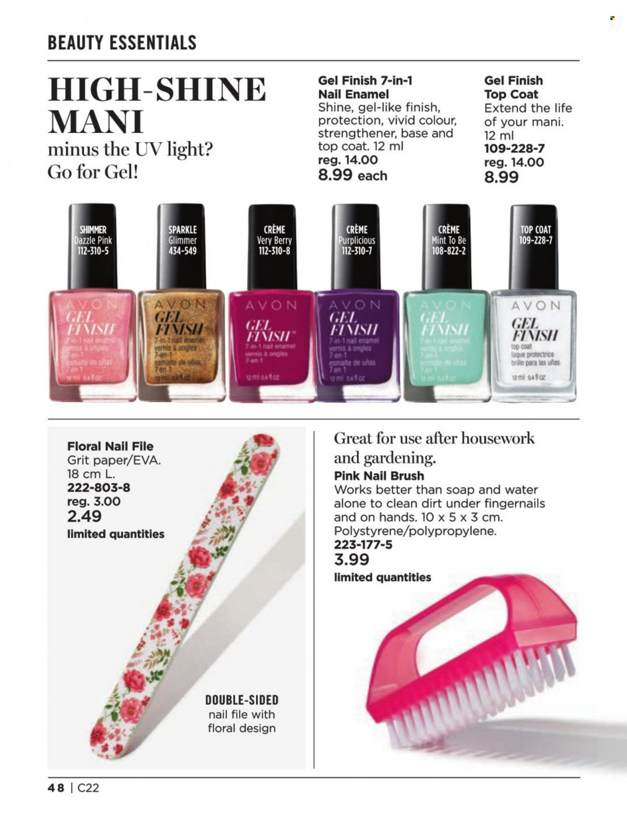 thumbnail - Avon Flyer - Sales products - Avon, soap, nail enamel, top coat, nail brush. Page 48.