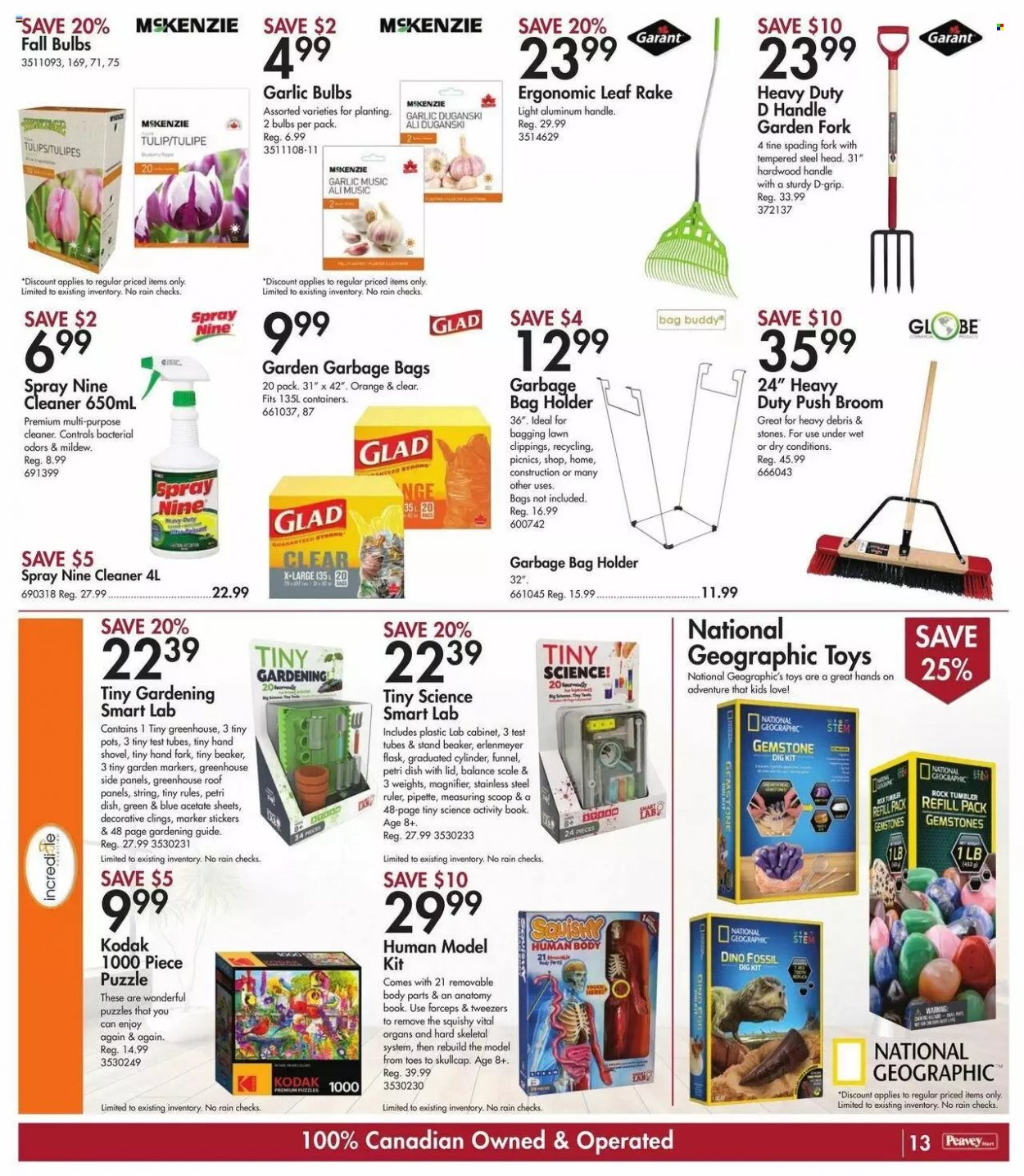 thumbnail - Peavey Mart Flyer - October 01, 2021 - October 06, 2021 - Sales products - broom, pot, scale, bag, marker, ruler, bulb, book, shovel, pitchfork, cabinet, greenhouse, tulip, cleaner, sticker. Page 14.