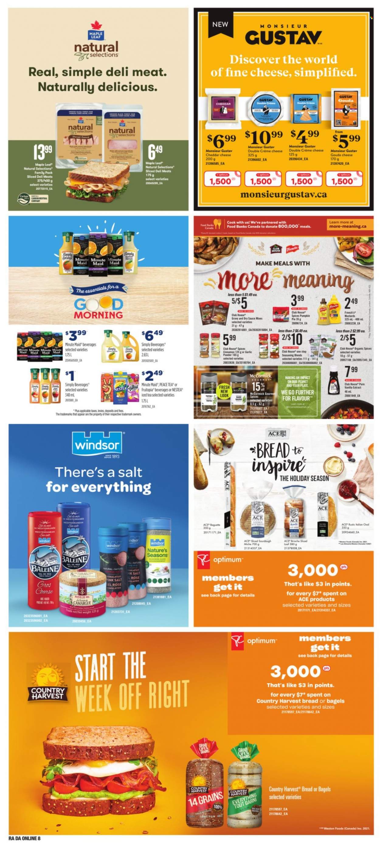 thumbnail - Atlantic Superstore Flyer - September 30, 2021 - October 06, 2021 - Sales products - bagels, bread, pie, brioche, pumpkin, sauce, gouda, cheddar, cheese, Country Harvest, vanilla extract, spice, garlic powder, cinnamon, ice tea, fruit punch, rosé wine, Optimum, rose. Page 15.