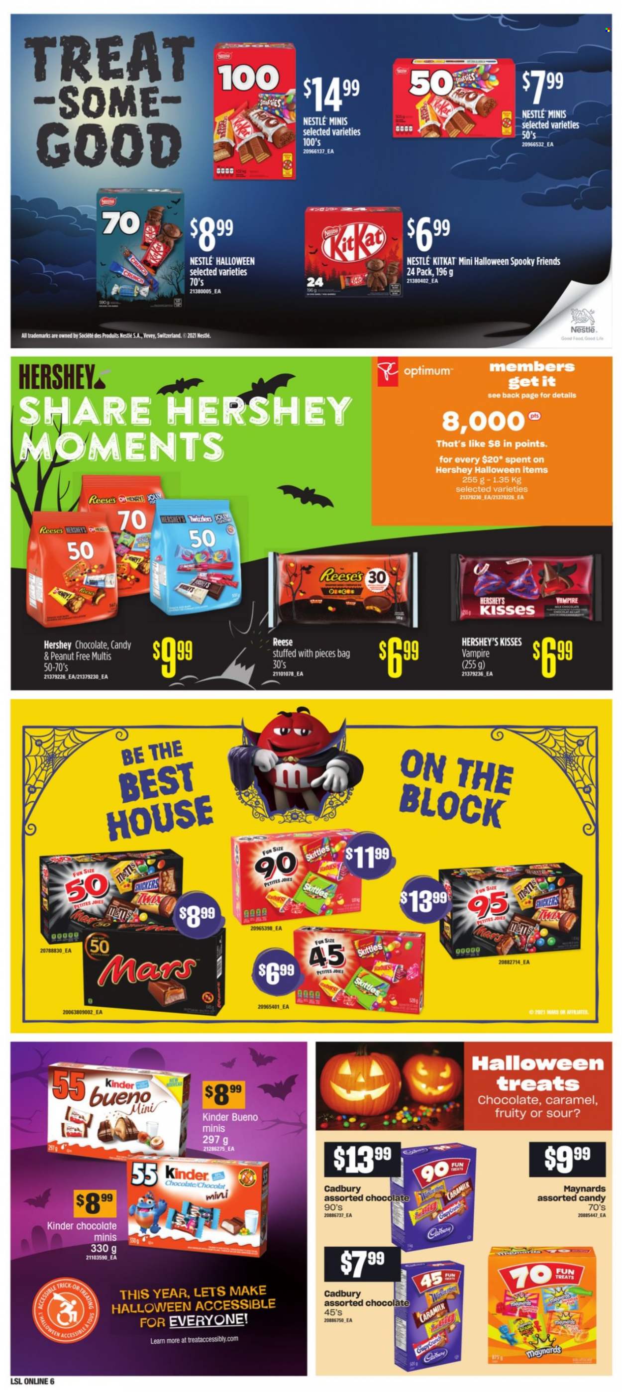 thumbnail - Loblaws Flyer - September 30, 2021 - October 06, 2021 - Sales products - Reese's, Hershey's, chocolate, Mars, KitKat, Kinder Bueno, Cadbury, Skittles, Good Life, caramel, Optimum, Moments, Nestlé. Page 13.