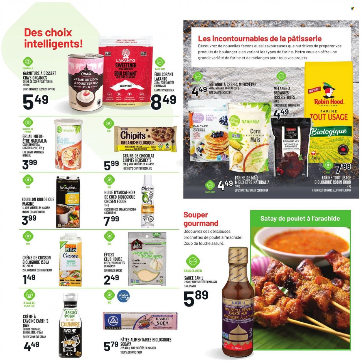 thumbnail - Metro Flyer - September 30, 2021 - October 06, 2021 - Sales products - brownie mix, corn, garlic, avocado, pasta, sauce, pancakes, Hershey's, chocolate, all purpose flour, bouillon, flour, oatmeal, oats, corn flour, topping, broth, sweetener, rice, marinade, coconut oil, oil. Page 3.
