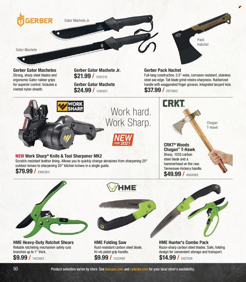 thumbnail - Bass Pro Shops Flyer - Sales products - Gerber, Sharp, razor. Page 50.