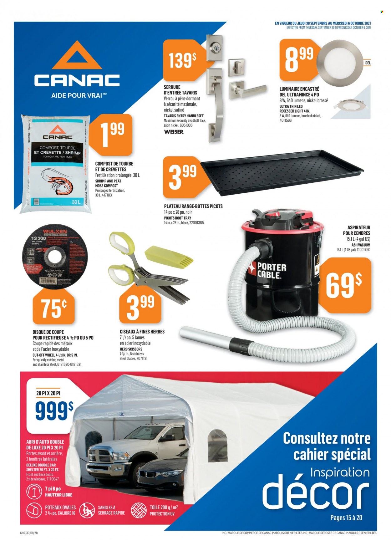 thumbnail - Canac Flyer - September 30, 2021 - October 06, 2021 - Sales products - tray, window, scissors, compost. Page 1.