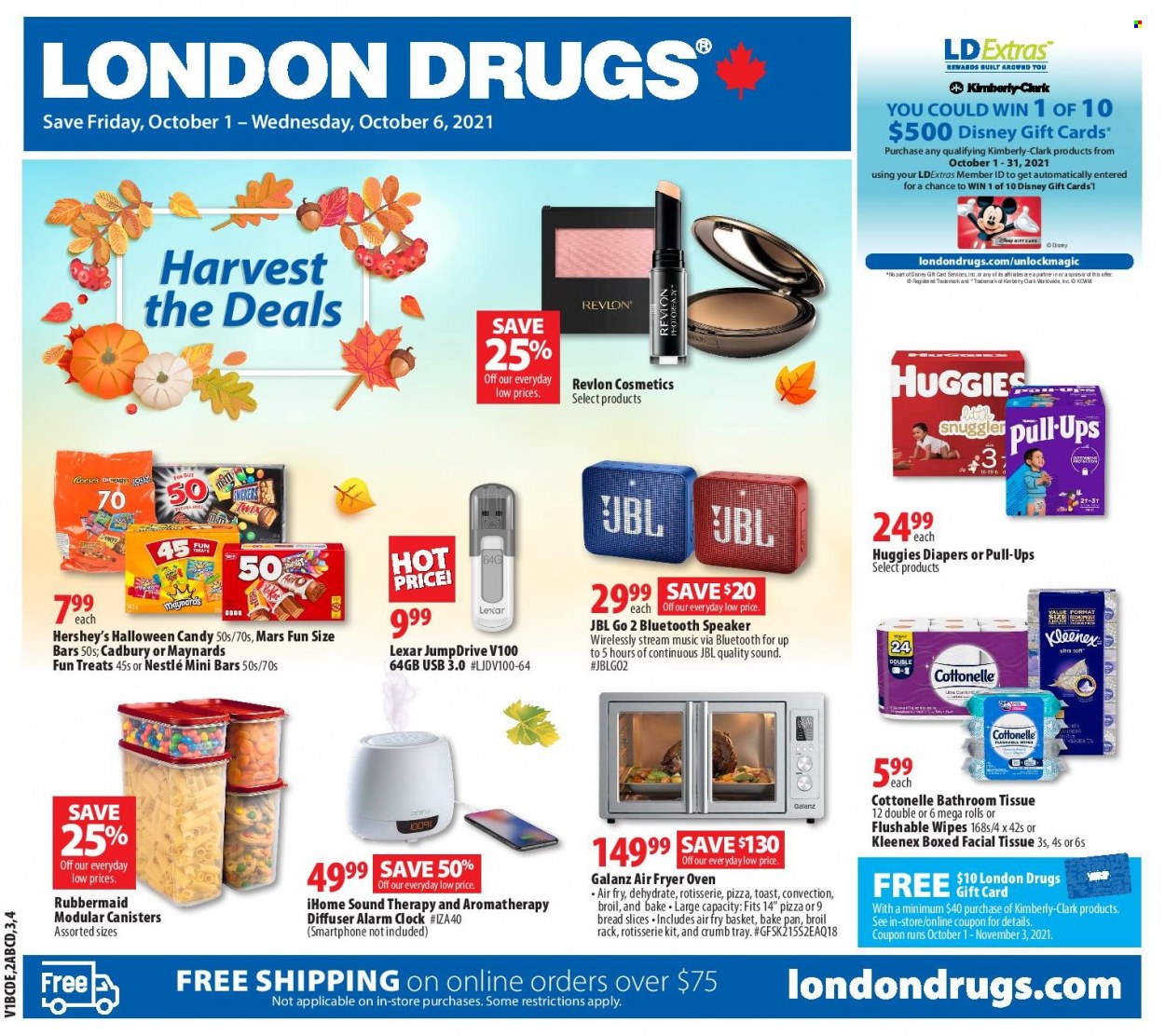 thumbnail - Circulaire London Drugs - 01 Octobre 2021 - 06 Octobre 2021 - Produits soldés - Nestlé, Disney, smartphone, Candy, Huggies, JBL. Page 1.