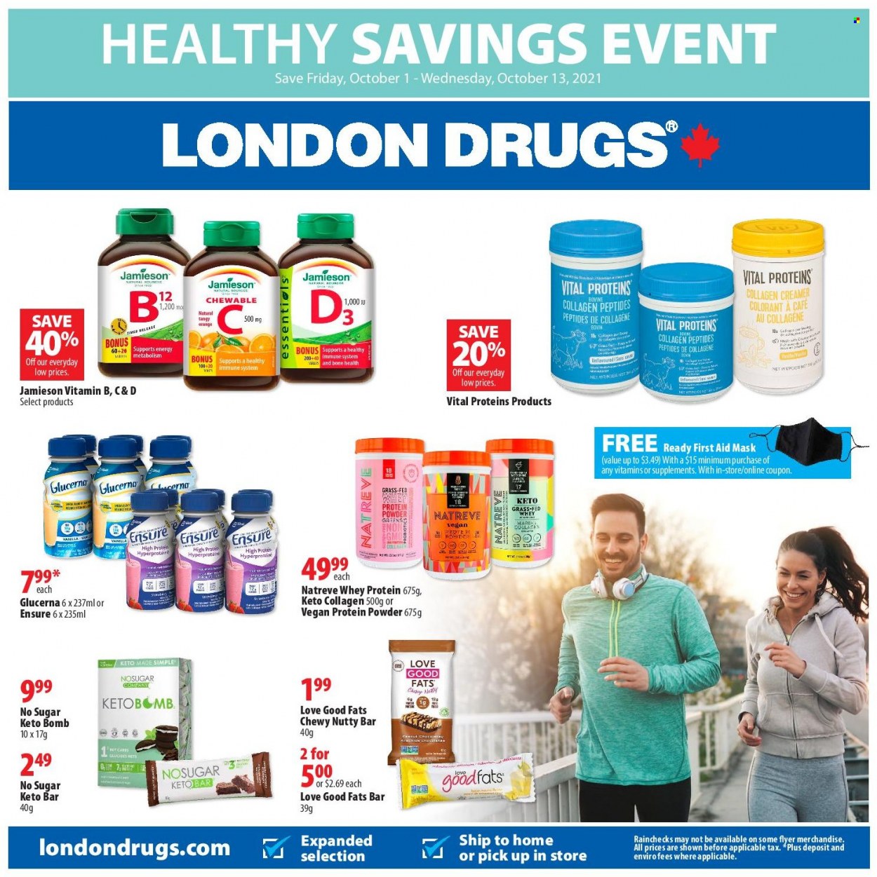 thumbnail - London Drugs Flyer - October 01, 2021 - October 13, 2021 - Sales products - Glucerna, whey protein, Vital Proteins. Page 1.
