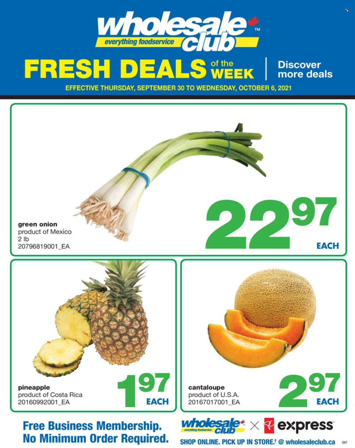 thumbnail - Wholesale Club Flyer - September 30, 2021 - October 06, 2021 - Sales products - cantaloupe, onion, green onion, pineapple. Page 1.