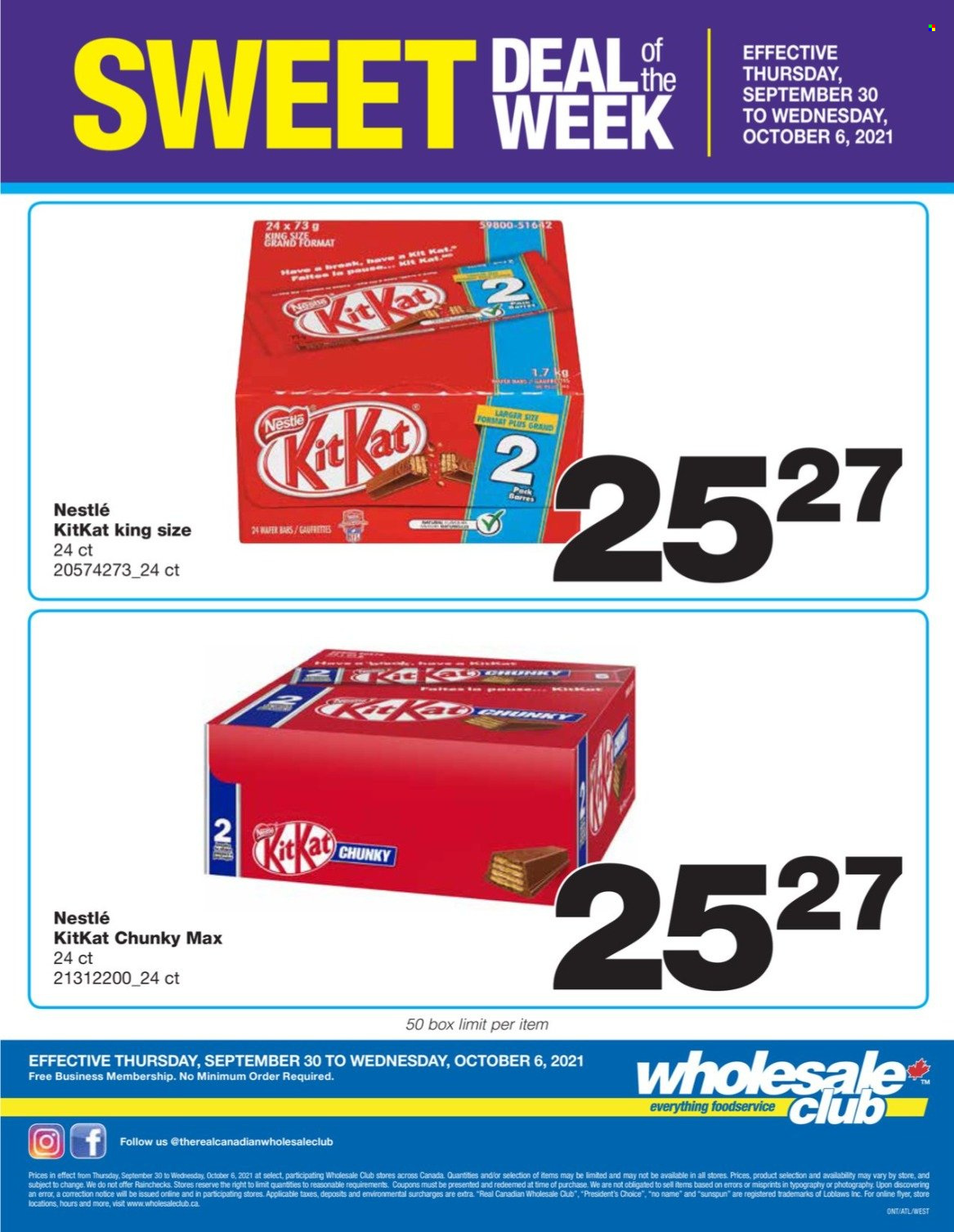 thumbnail - Wholesale Club Flyer - September 30, 2021 - October 06, 2021 - Sales products - No Name, Président, KitKat, Nestlé. Page 1.