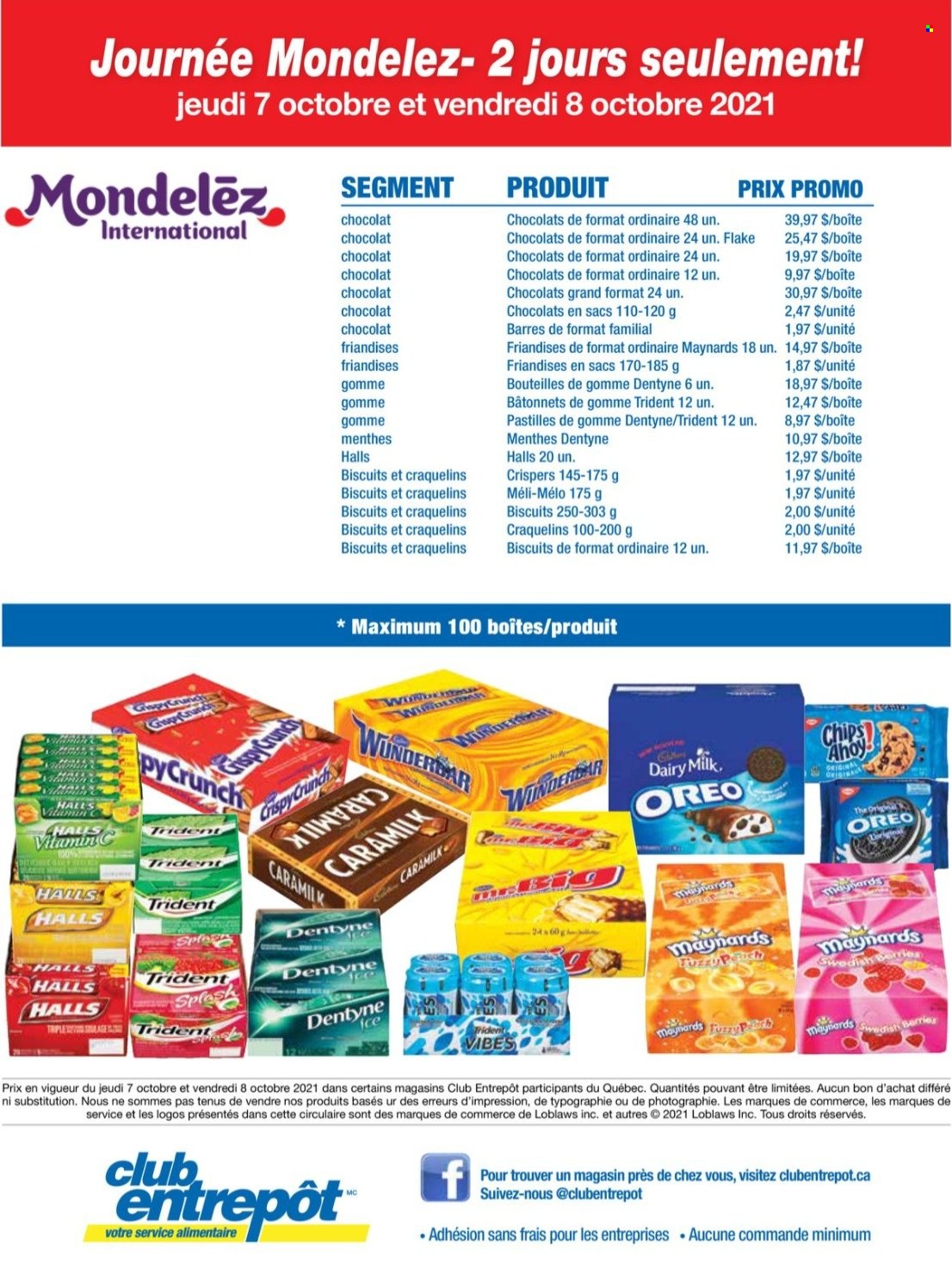 thumbnail - Wholesale Club Flyer - October 07, 2021 - October 08, 2021 - Sales products - Halls, biscuit, pastilles, Dairy Milk, Trident, vitamin c, Oreo, chips. Page 1.