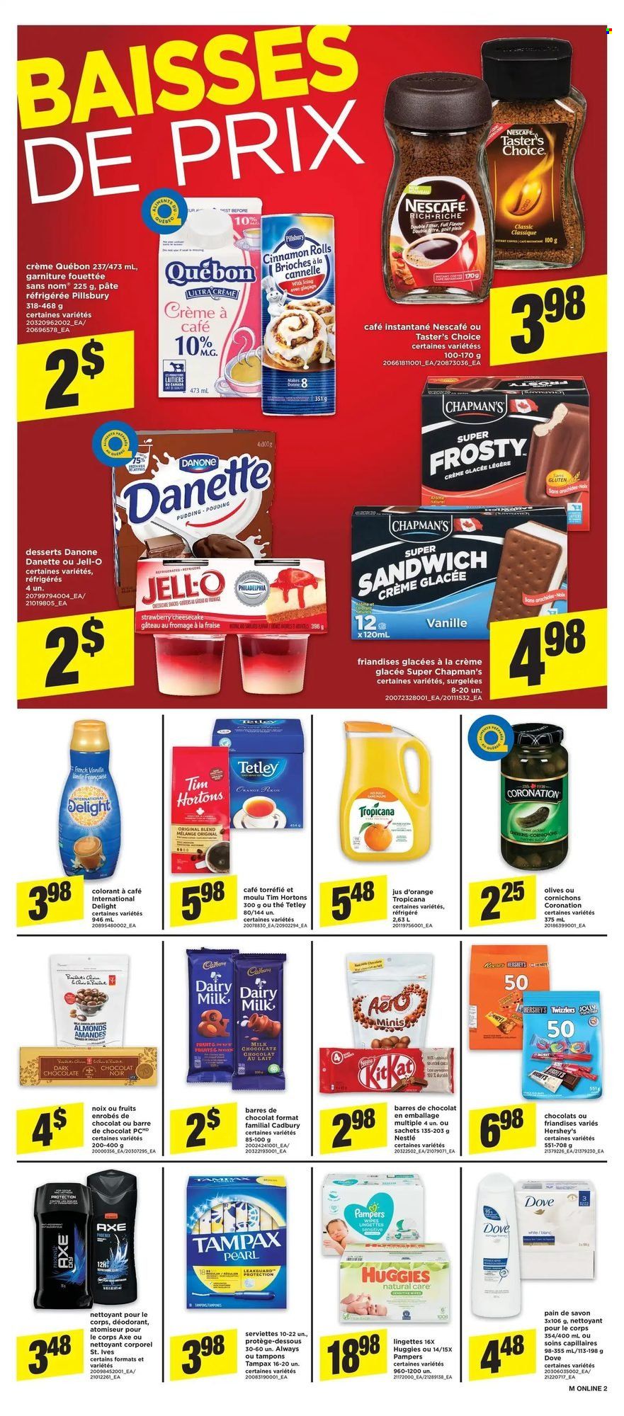 thumbnail - Maxi & Cie Flyer - October 07, 2021 - October 13, 2021 - Sales products - cinnamon roll, cheesecake, sandwich, Pillsbury, pudding, Hershey's, chocolate, Cadbury, Dairy Milk, Jell-O, almonds, tampons, anti-perspirant, Danone, Nestlé, Dove, Tampax, Huggies, Pampers, olives, Nescafé, oranges, deodorant. Page 7.