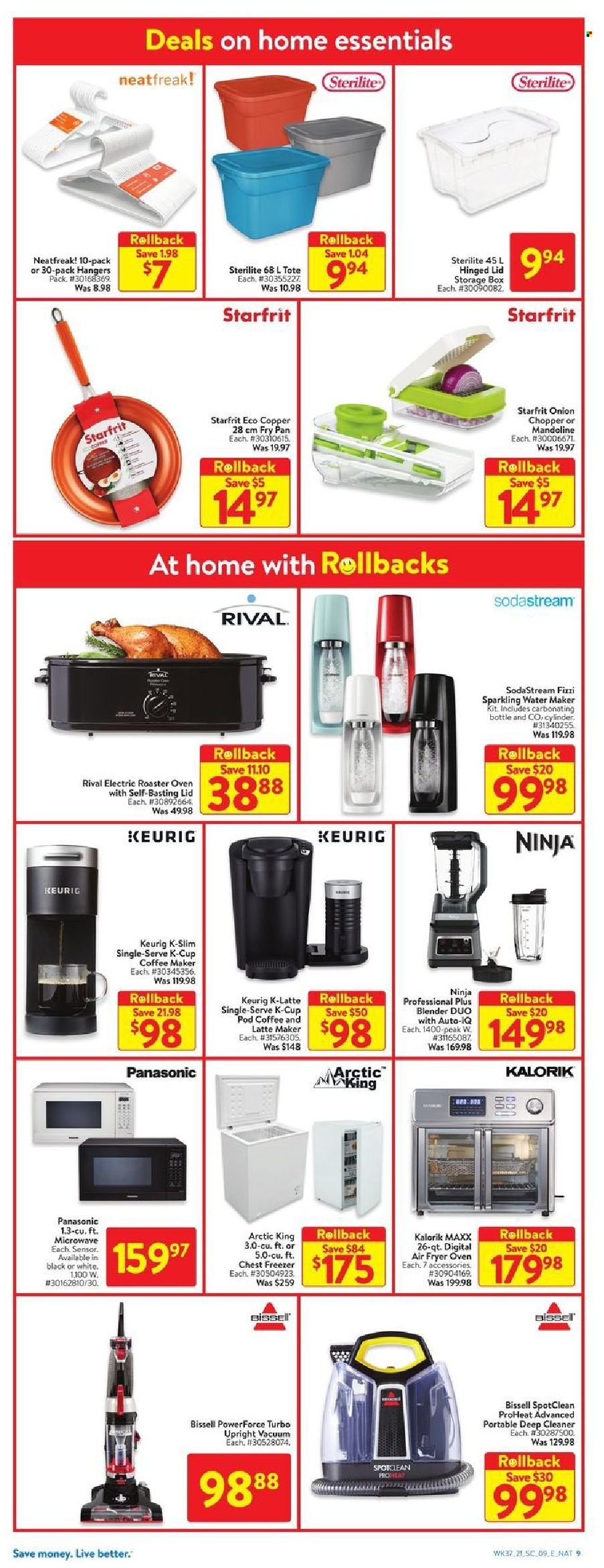 thumbnail - Walmart Flyer - October 07, 2021 - October 13, 2021 - Sales products - onion, coffee capsules, K-Cups, Keurig, cleaner, hanger, lid, pan, SodaStream, handy chopper, freezer, chest freezer, oven, microwave, coffee machine, Bissell, roaster, water maker, tote, blender, Panasonic. Page 19.