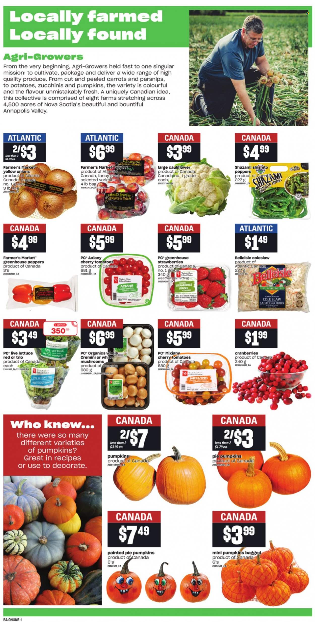 thumbnail - Atlantic Superstore Flyer - October 07, 2021 - October 13, 2021 - Sales products - pie, carrots, cauliflower, tomatoes, potatoes, pumpkin, parsnips, onion, lettuce, peppers, strawberries, cherries, coleslaw, cranberries, Bai. Page 4.