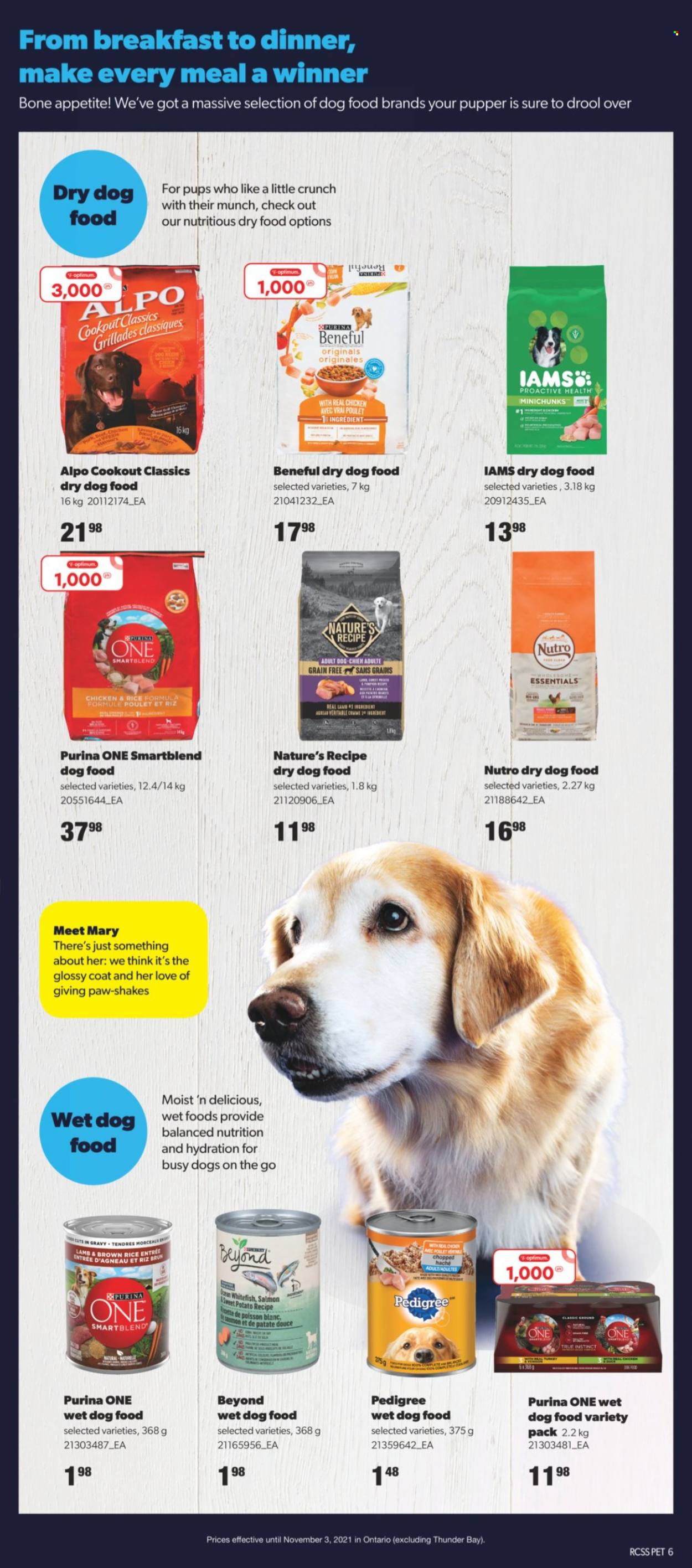 thumbnail - Real Canadian Superstore Flyer - October 07, 2021 - November 03, 2021 - Sales products - sweet potato, shake, brown rice, animal food, dog food, wet dog food, Purina, Optimum, Pedigree, dry dog food, Alpo, Iams. Page 5.