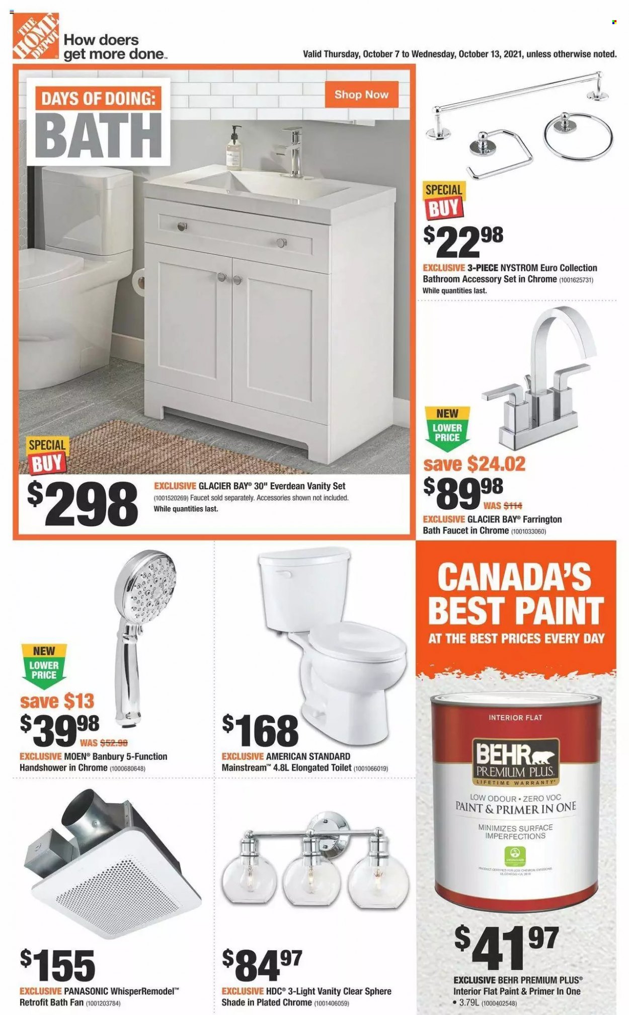 thumbnail - The Home Depot Flyer - October 07, 2021 - October 13, 2021 - Sales products - vanity, toilet, bath faucet, paint, Panasonic. Page 1.
