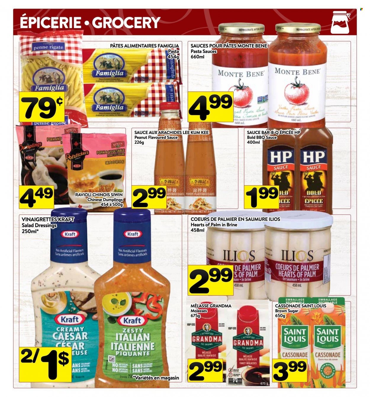 thumbnail - PA Supermarché Flyer - October 11, 2021 - October 17, 2021 - Sales products - hearts of palm, ravioli, spaghetti, pasta, dumplings, Kraft®, cane sugar, penne, BBQ sauce, salad dressing, Lee Kum Kee, molasses. Page 7.