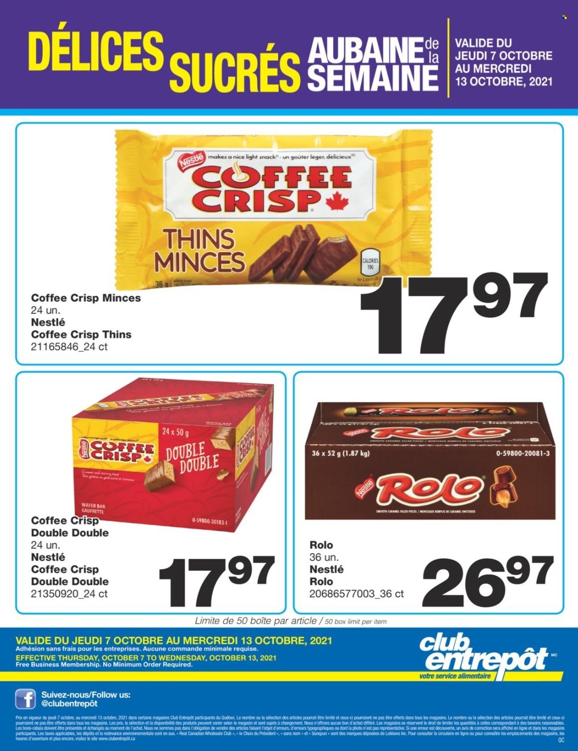 thumbnail - Wholesale Club Flyer - October 07, 2021 - October 13, 2021 - Sales products - Président, wafers, snack, Thins, caramel, coffee, Nestlé. Page 1.