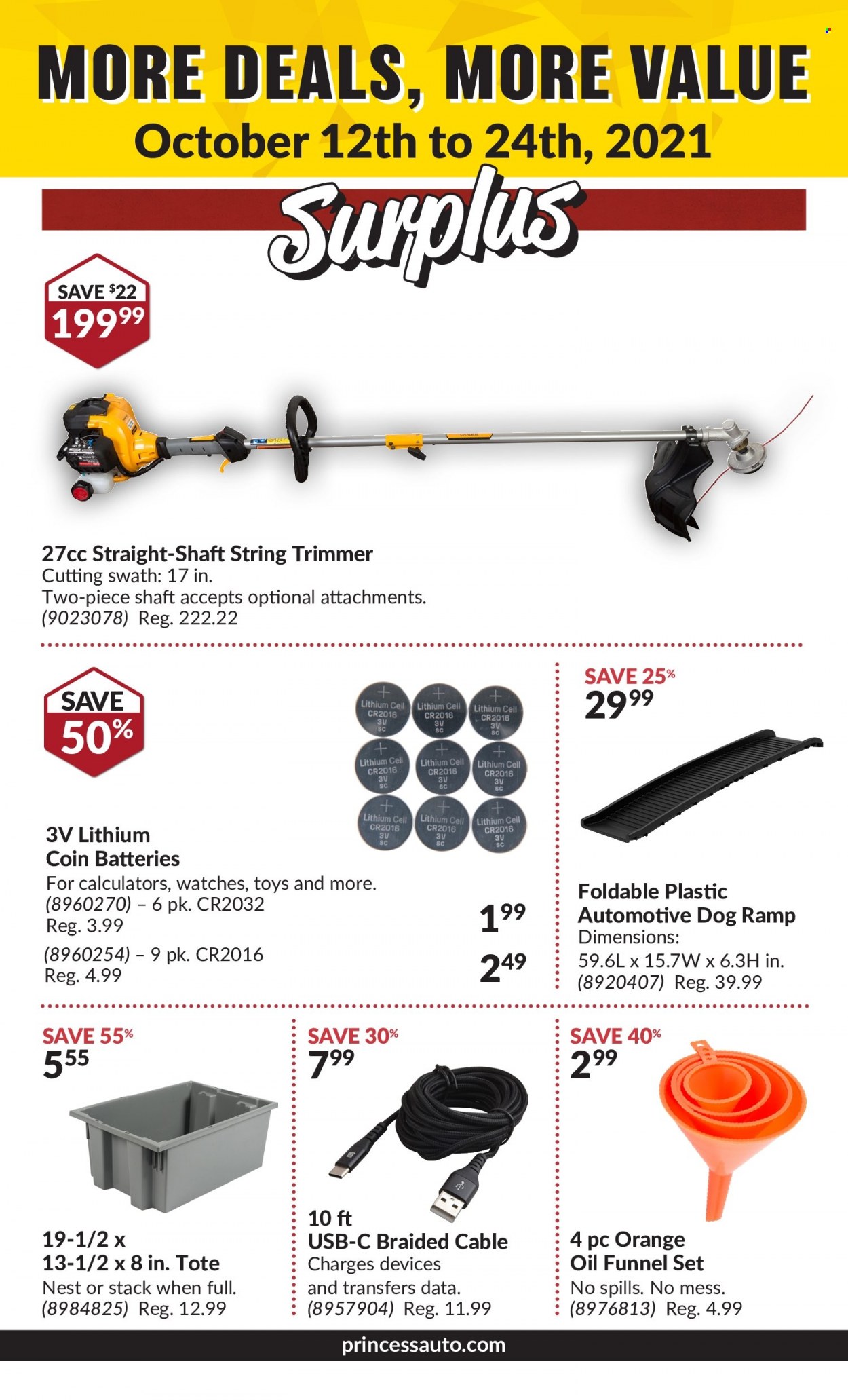 thumbnail - Princess Auto Flyer - October 12, 2021 - October 24, 2021 - Sales products - string trimmer, tote, battery. Page 59.
