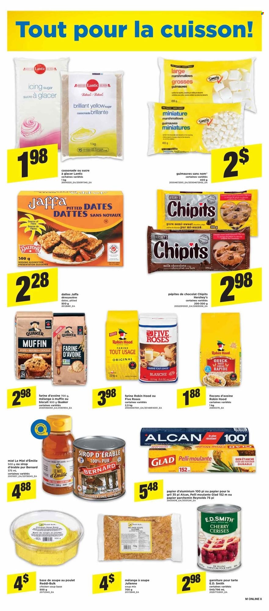 thumbnail - Maxi Flyer - October 14, 2021 - October 20, 2021 - Sales products - muffin, cherries, No Name, chicken soup, soup mix, soup, Quaker, Hershey's, marshmallows, milk chocolate, chocolate, biscuit, sugar, pie filling, icing sugar. Page 9.