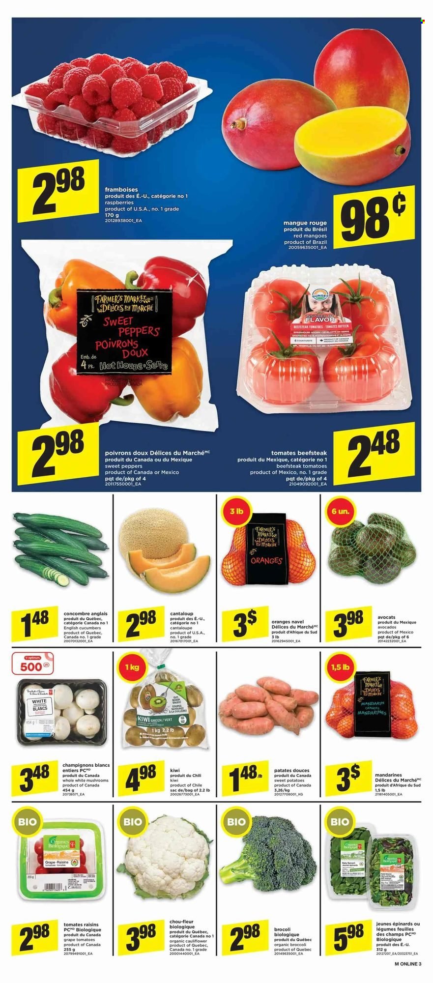 thumbnail - Maxi & Cie Flyer - October 14, 2021 - October 20, 2021 - Sales products - mushrooms, broccoli, cantaloupe, cucumber, sweet peppers, sweet potato, tomatoes, potatoes, peppers, avocado, mandarines, dried fruit, kiwi, raisins, oranges. Page 4.