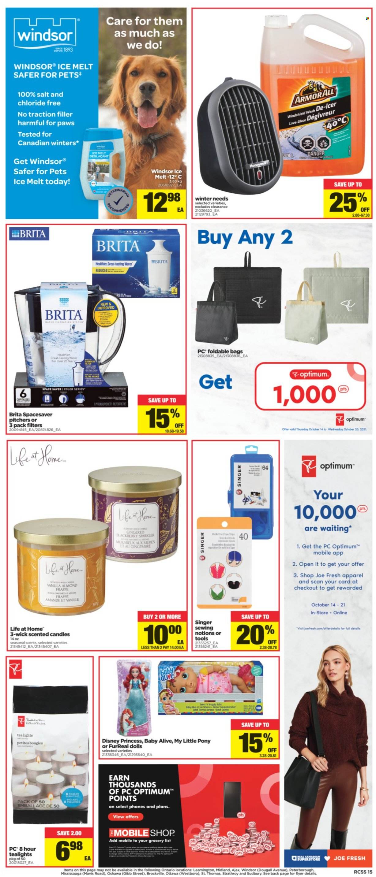 thumbnail - Real Canadian Superstore Flyer - October 14, 2021 - October 20, 2021 - Sales products - Disney, salt, tea, Ajax, bag, candle, Paws, Optimum, doll, FurReal, My Little Pony, princess. Page 15.