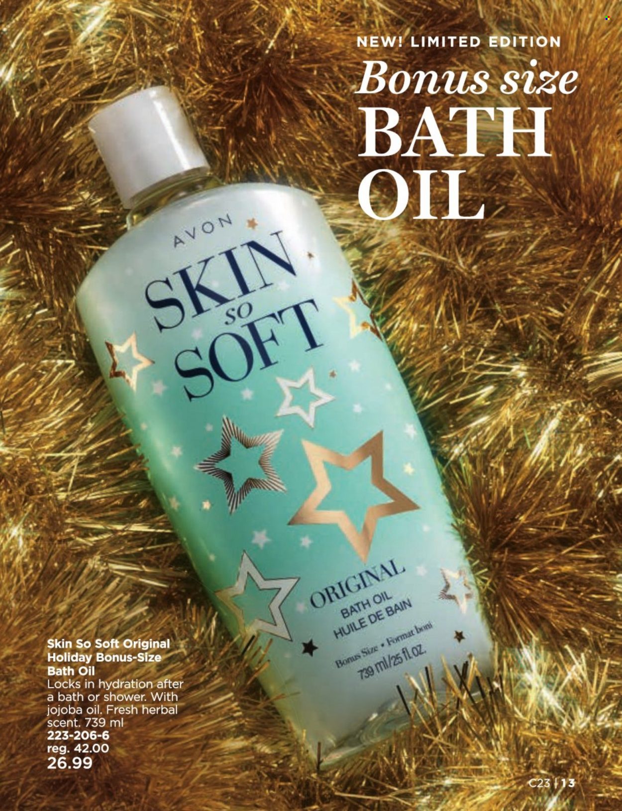 thumbnail - Avon Flyer - Sales products - bath oil, Skin So Soft. Page 13.