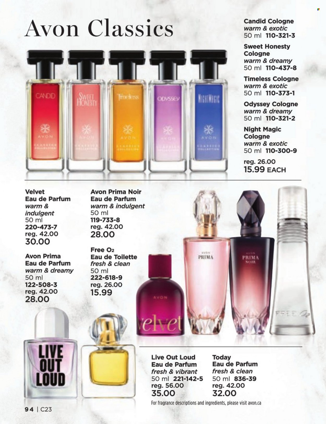 thumbnail - Avon Flyer - Sales products - Avon, cologne, fragrance, eau de parfum, eau de toilette. Page 94.