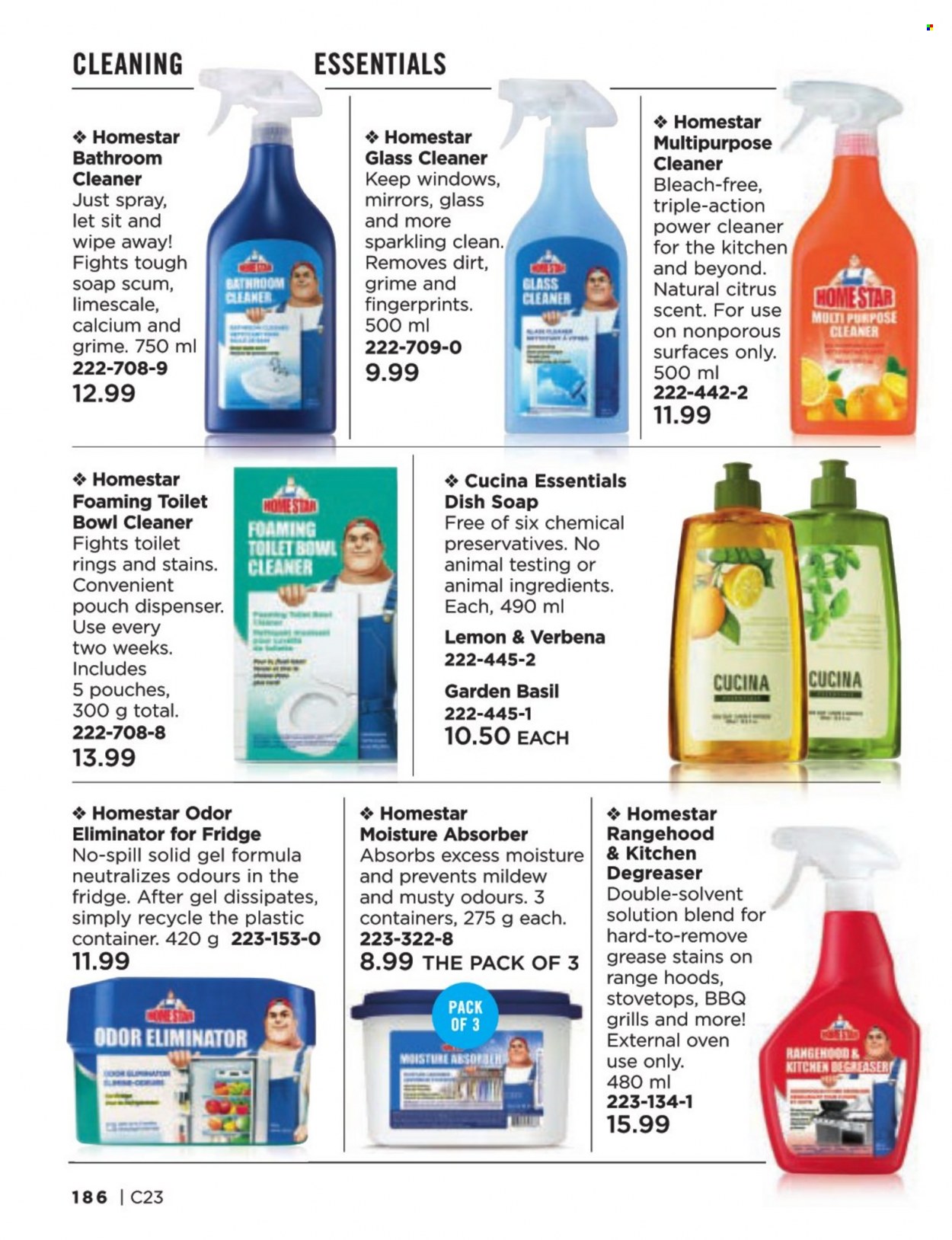 thumbnail - Avon Flyer - Sales products - cleaner, bleach, glass cleaner, odor eliminator, soap, dispenser, calcium. Page 186.